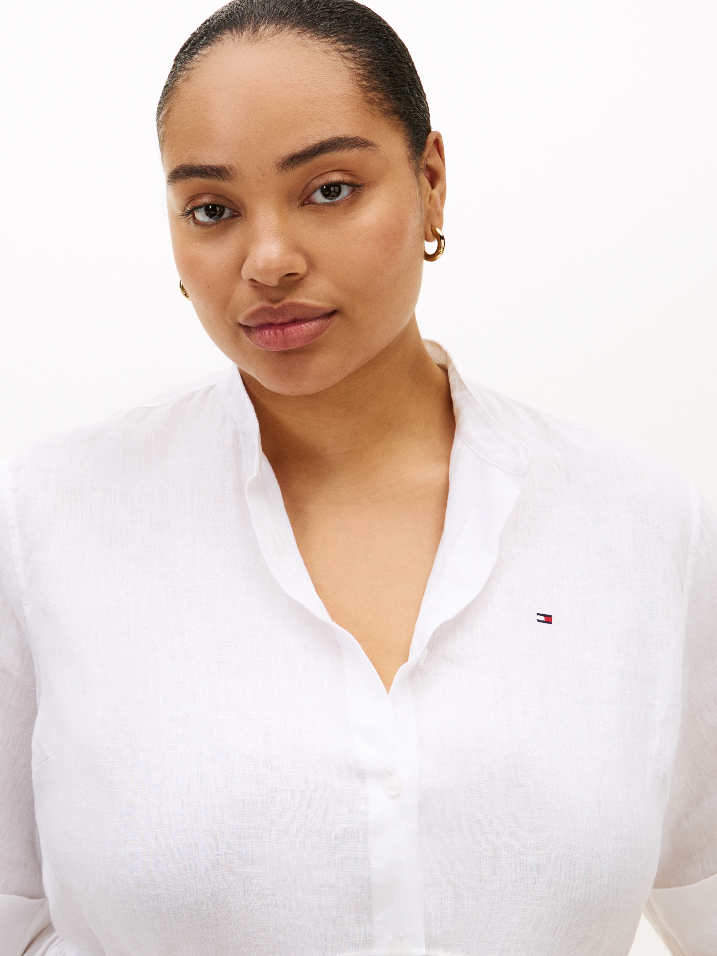 Tommy Hilfiger Curve Midikleid »CRV LINEN MIDI SHIRT DRESS SS« in großen Größen, Taille mit Bindeband