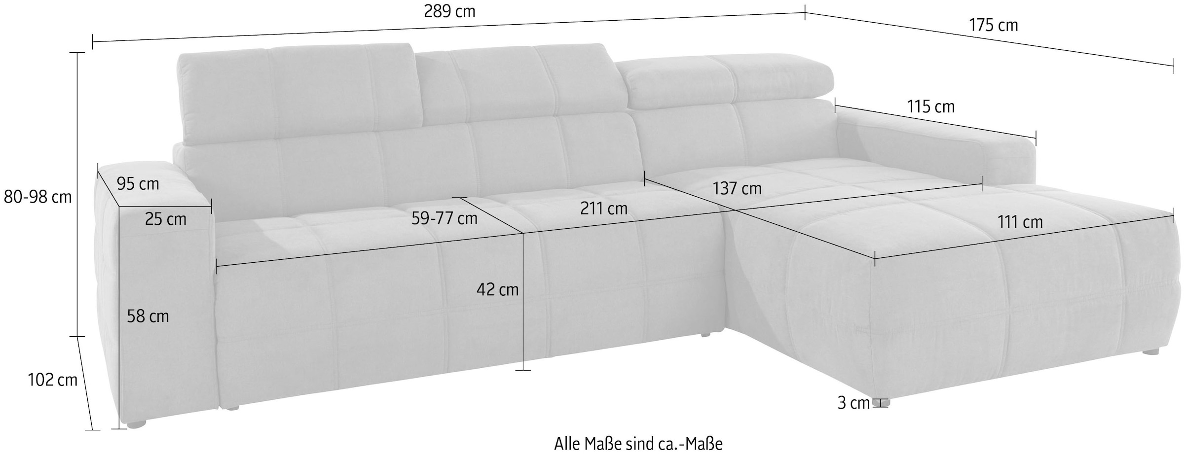 DOMO collection Ecksofa »Brandon B/T/H: 289/177/80 cm, whlw. mit Sitztiefenverstellung, L-Form«, mit Kopfteilverstellung, wahlweise Sitztiefenverstellung, L-Form