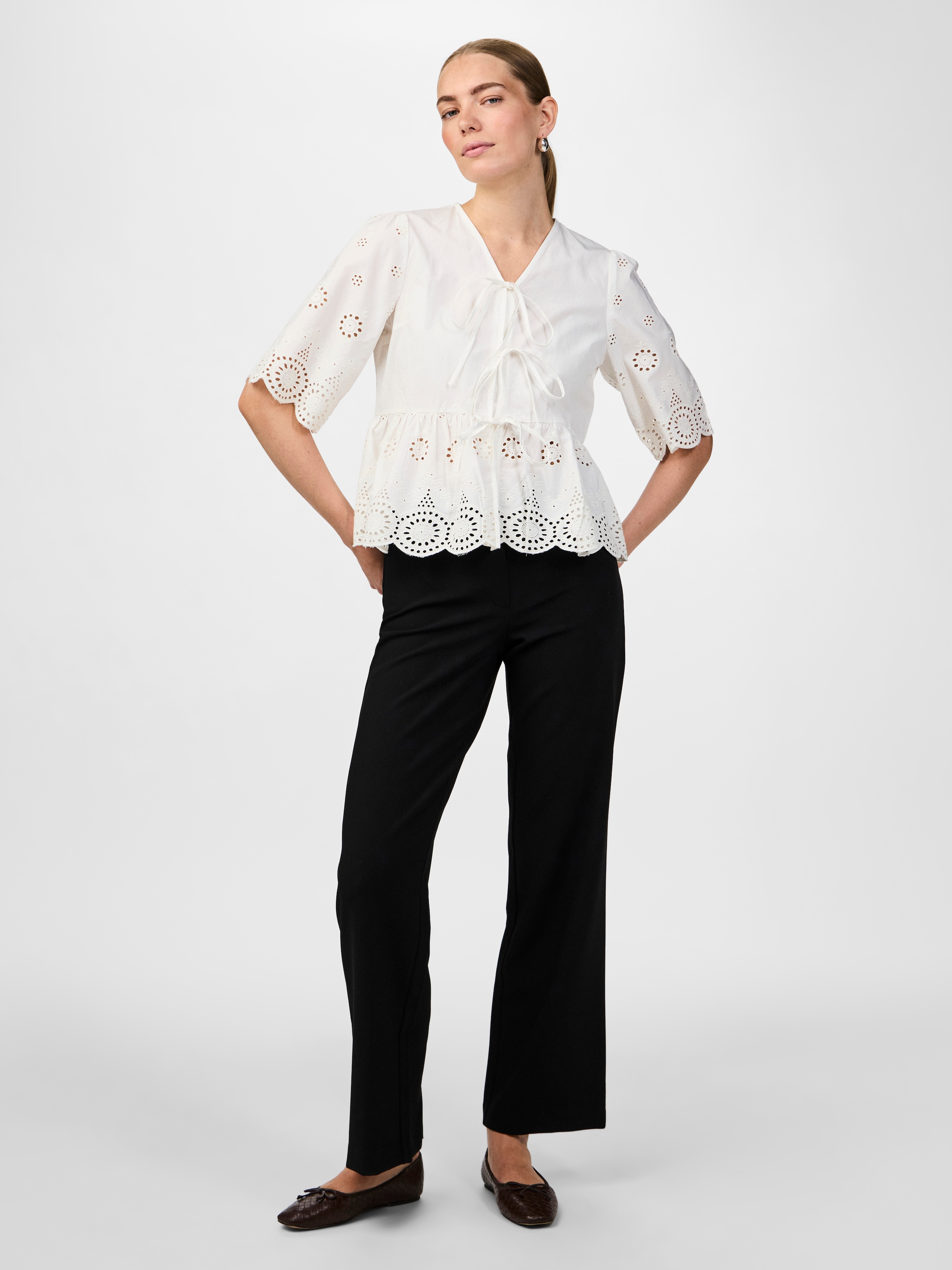 Y.A.S Spitzenbluse »YASCORNELIA 2/4 TIE TOP S. NOOS« Baumwolle, regular fit