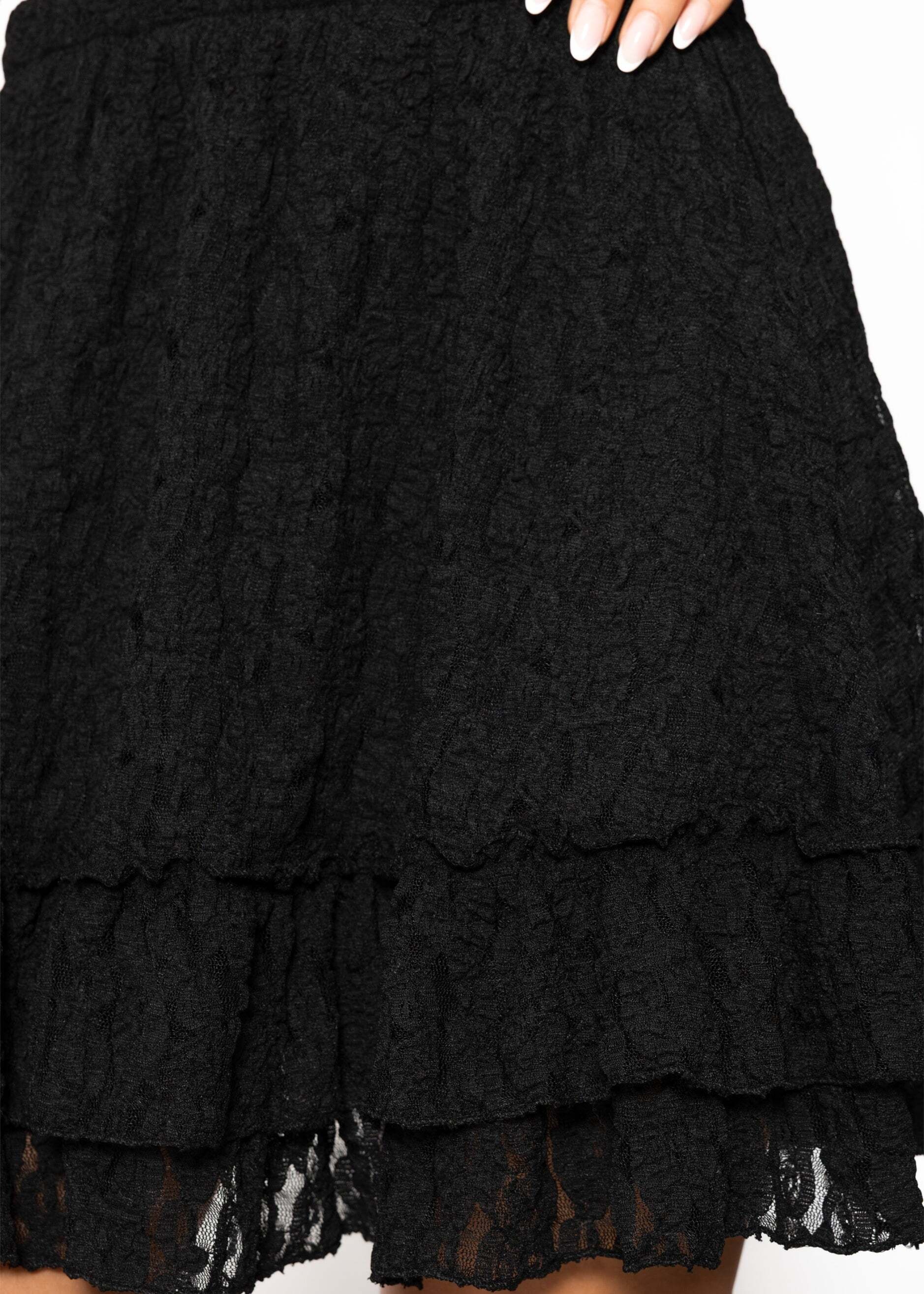 SASSYCLASSY Volantrock »Kurzer Volant-Rock aus Spitze« Blickdichter Rock mit elastischem Bund in floralem Design Schwarz