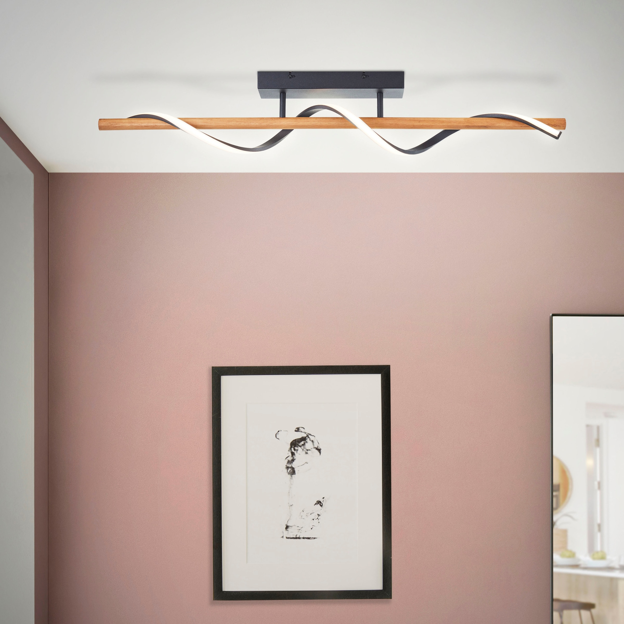 Home affaire Deckenleuchte »Amanlis«, 1 flammig, Leuchtmittel LED-Modul | LED fest integriert, über Wandschalter dimmbar, warmweißes Licht, Holz /Metall /Kunststoff