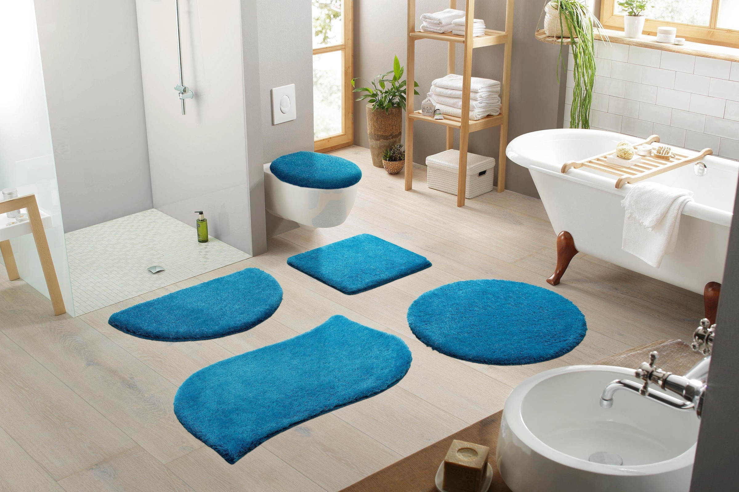 my home Badematte »Merida, Badvorleger, Badezimmer Teppich«, rutschhemmend beschichtet, fußbodenheizungsgeeignet-schnell trocknend-strapazierfähig, Badteppich, Uni Farben, rechteckig, rund & als 2-tlg. Set erhältlich