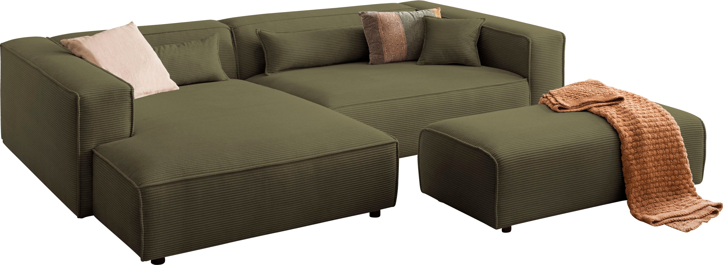 LeGer Home by Lena Gercke Polsterecke »PIARA XXL, L-Form, incl. Hocker«, stellbar zum Schlafsofa (Krokodilverbinder), in Cord und Flachgewebe