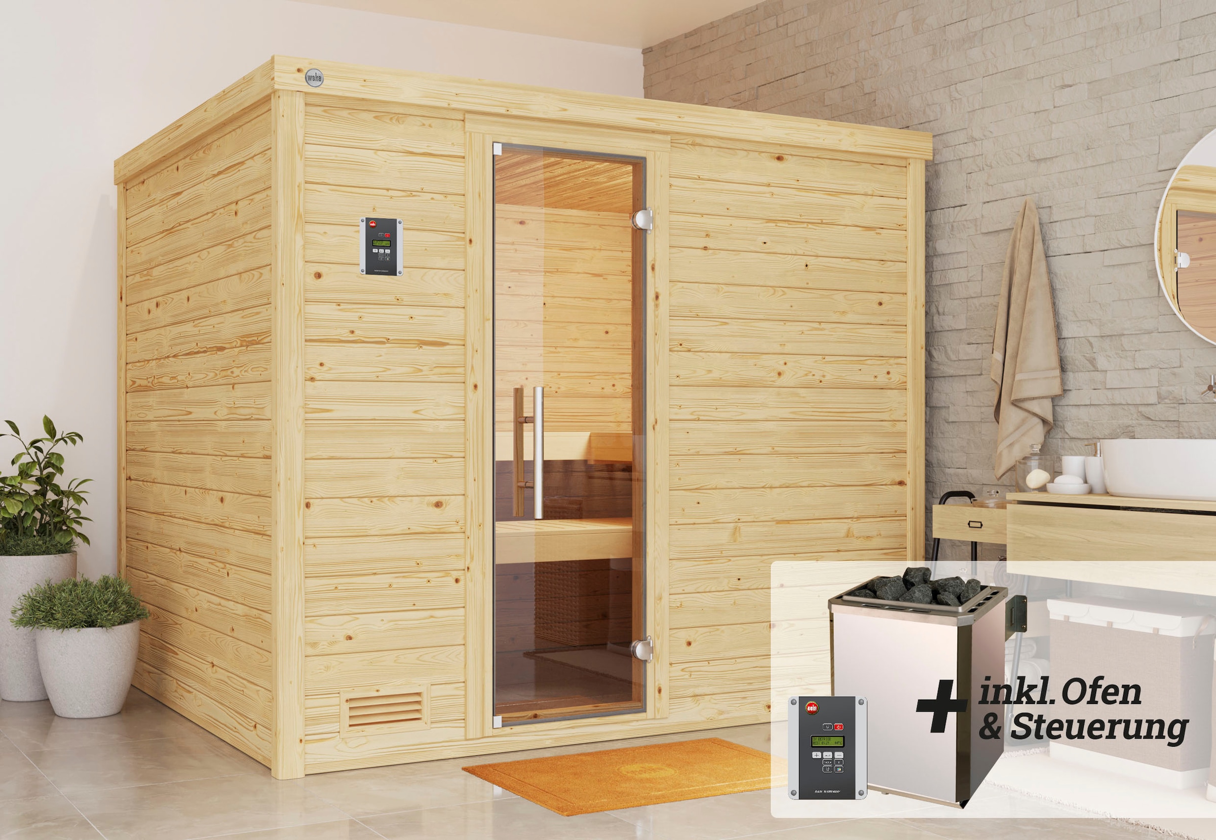 weka Sauna »Bergen« Set,  7,5 kW-Ofen mit digitaler Steuerung