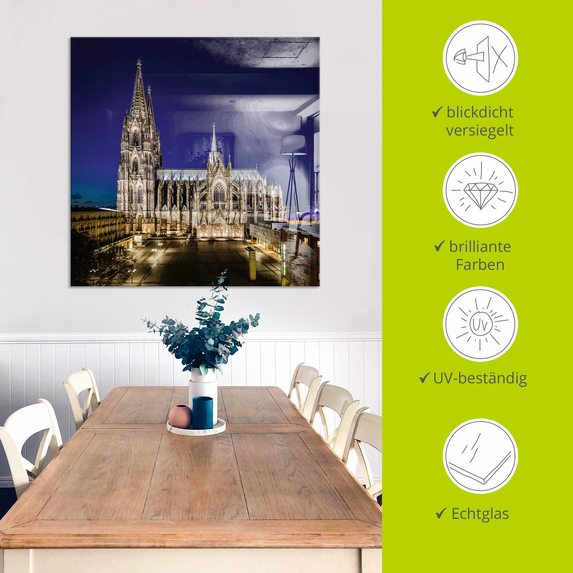 Artland Glasbild »Kölner Dom am Abend« Gebäude 1 Stk. tlg. in verschiedenen Größen