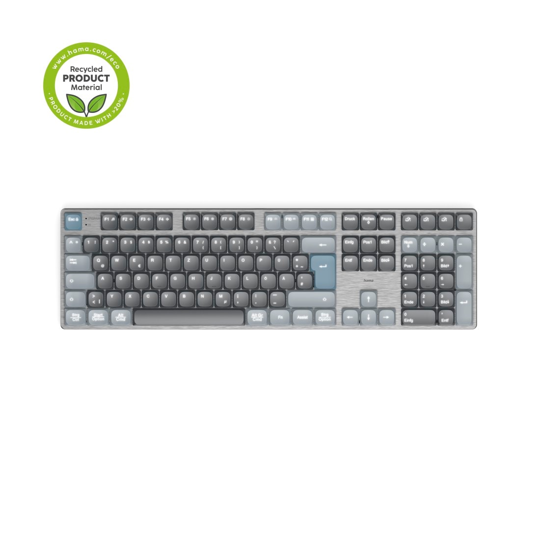 Hama Tastatur »Mechanische Tastatur (kabellos, Multi Device, 2x Bluetooth, 1x Funk)« (Funktionstasten | ausklappbare Füße)