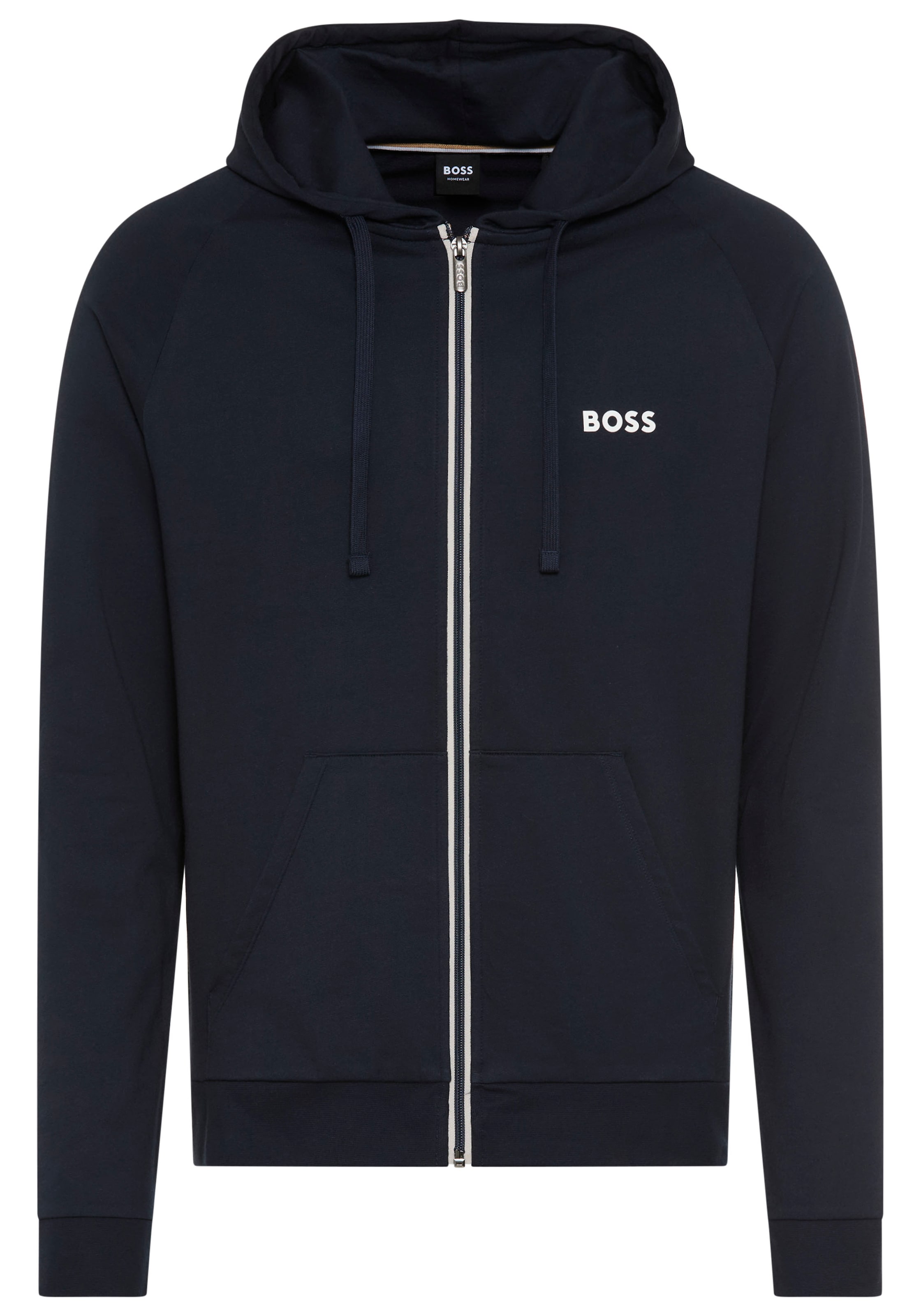 BOSS Kapuzensweatjacke »Authentic« aus Baumwoll-Terry mit kontrastfarbenem Reißverschluss