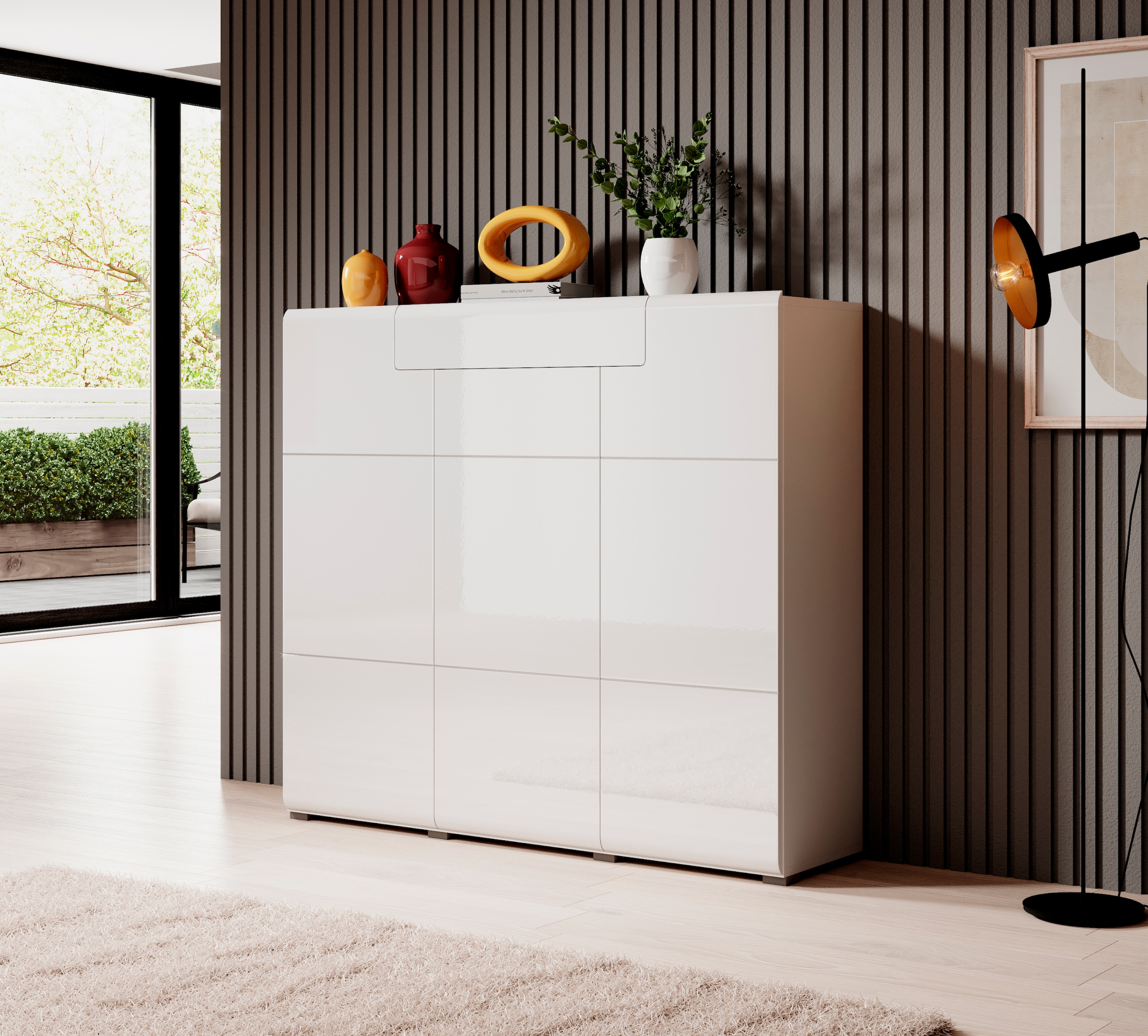 INOSIGN Highboard »Toledo,Breite 147,5 cm,trendige Hochkommode mit 3 Türen 1SK«, Hochschrank mit viel Stauraum, stylische Hochglanzfronten