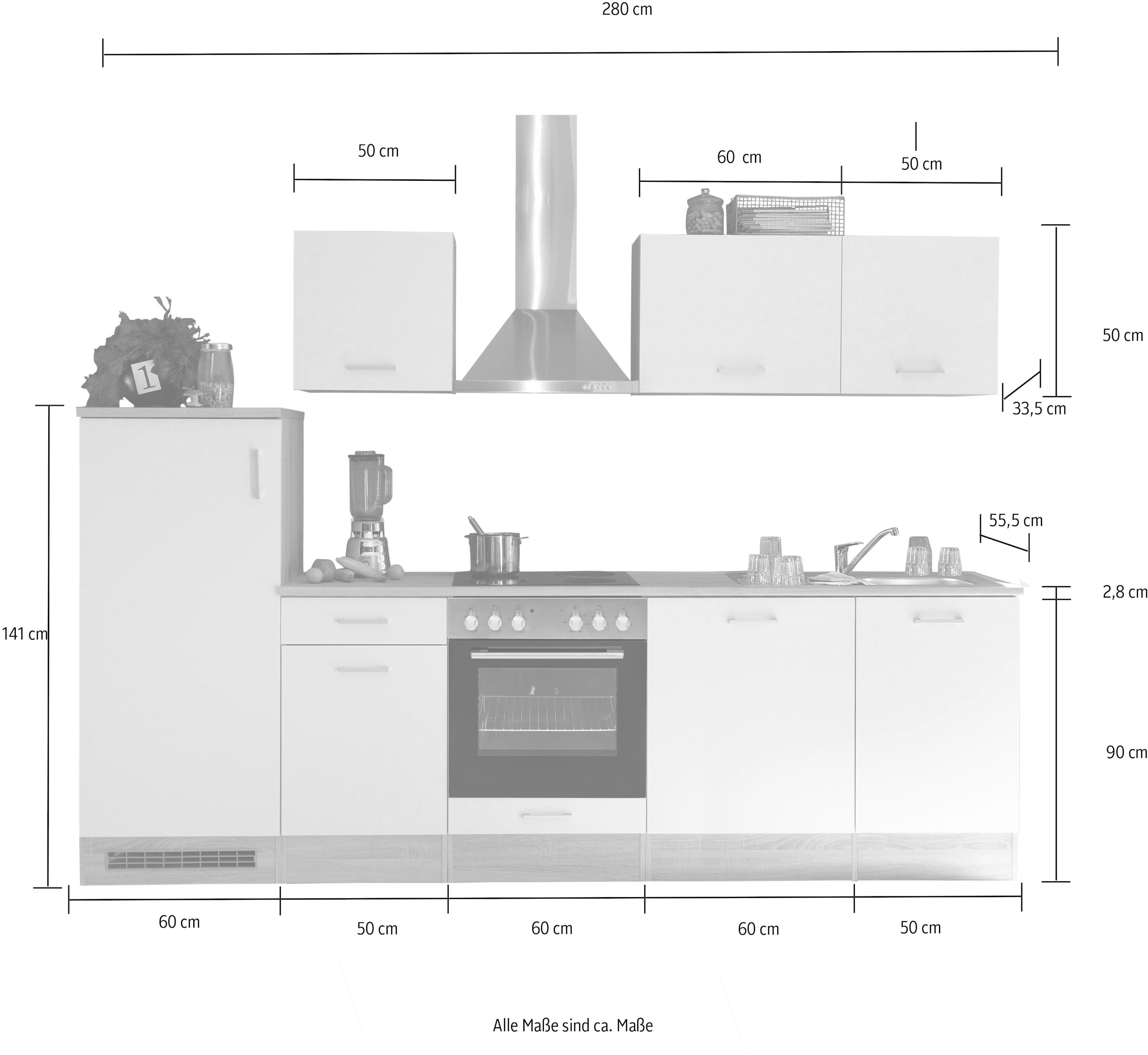 Küchenzeile Geräten OTTO »Andy«, BASIC 280 Breite bei wahlweise by Balculina cm, mit E-