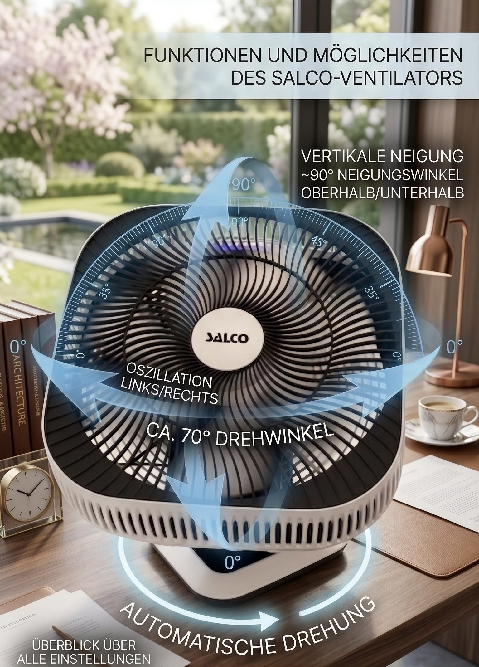 SALCO Tischventilator »SST-261« 8 Geschwindigkeiten, 80°-Oszillation & Neigung, Timer, Fernbedienung