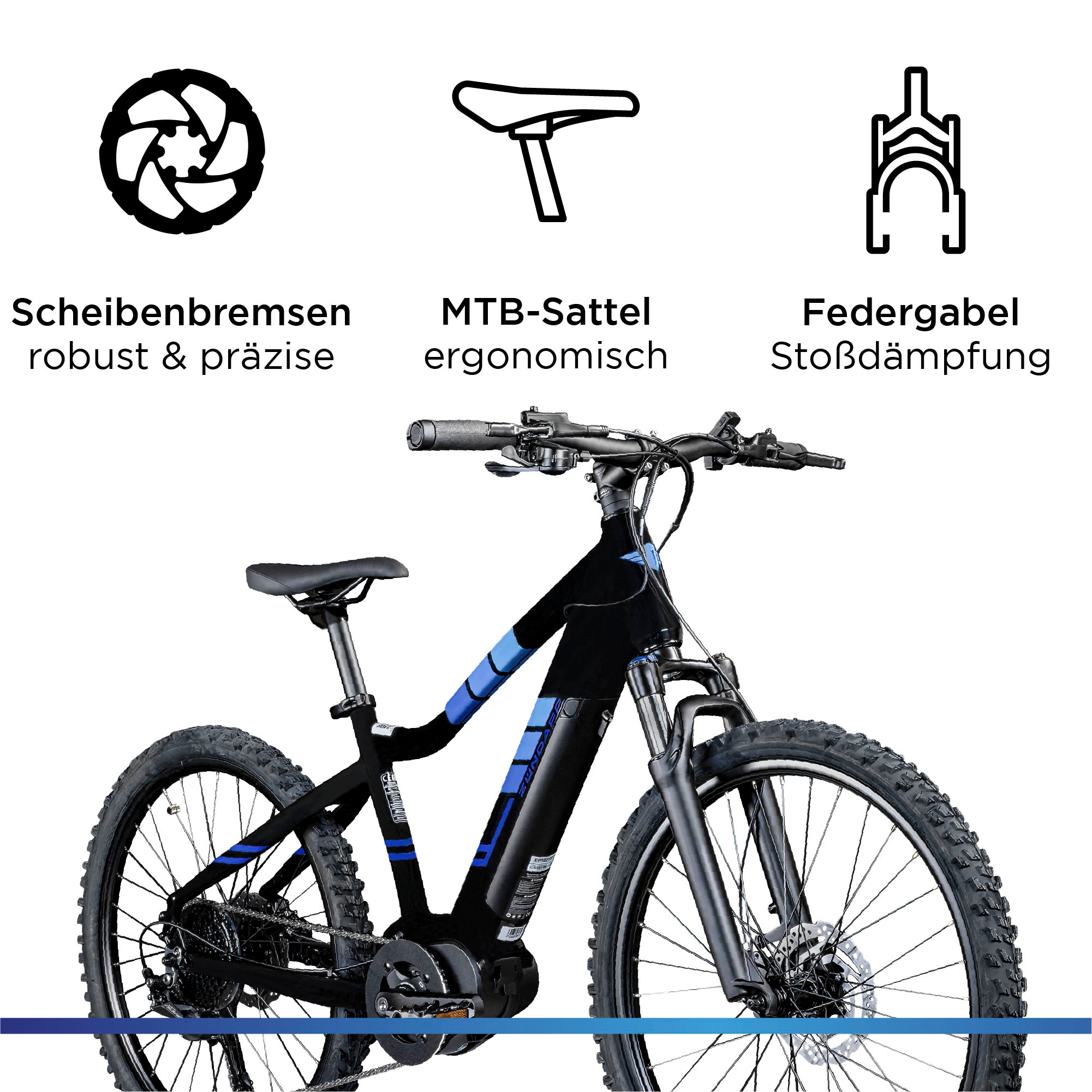 Zündapp E-Bike »Z240«, 9 Gang, Shimano, Alivio RD-M3100 SGS, Mittelmotor 250 W, E Bike Mountainbike 24 Zoll Elektro Bike 130-145 cm Jugendliche ab 8