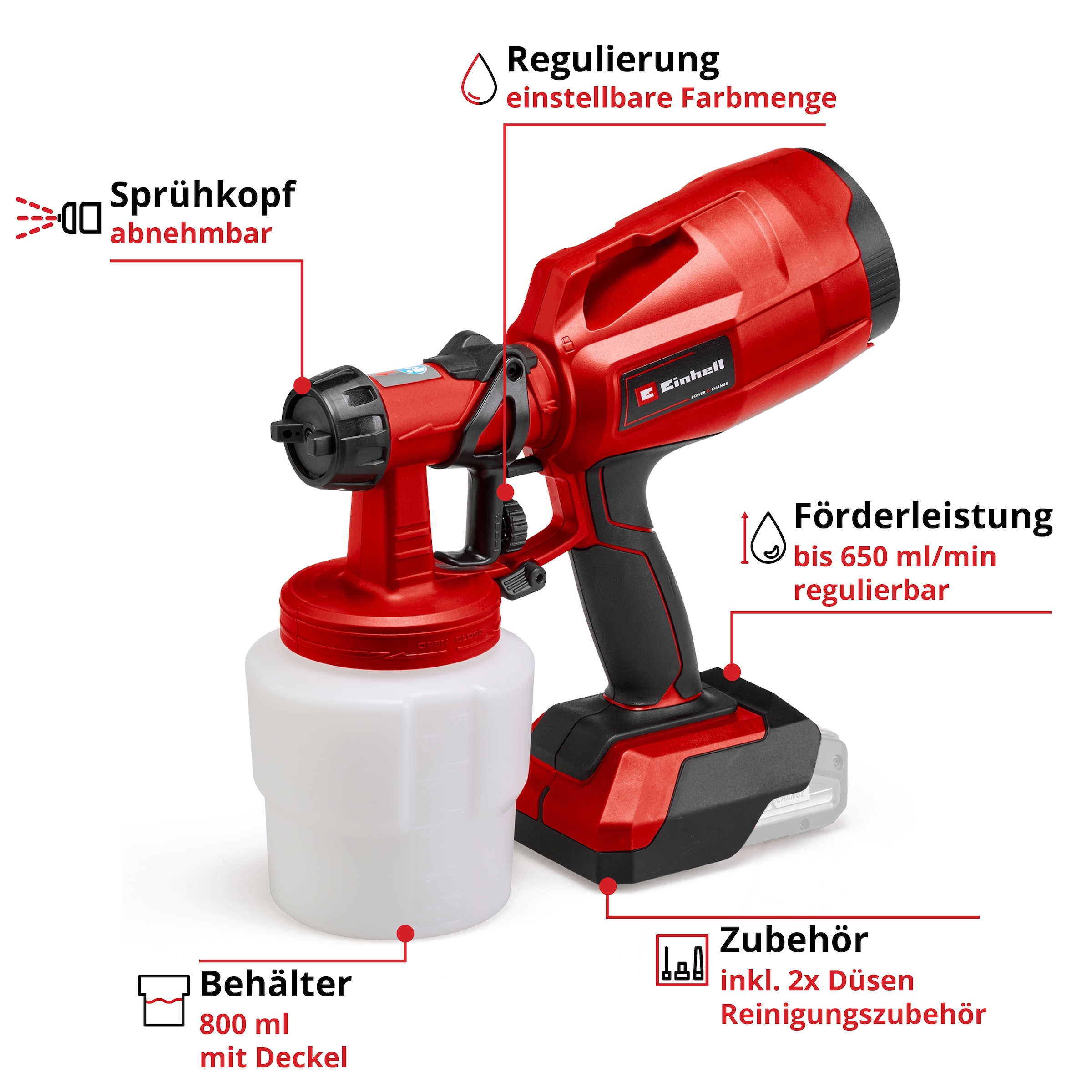 Einhell Farbsprühgerät »TC-SY 18/60 Li (1x2,5 Ah)«, (Set), inkl. Akku und Ladegerät