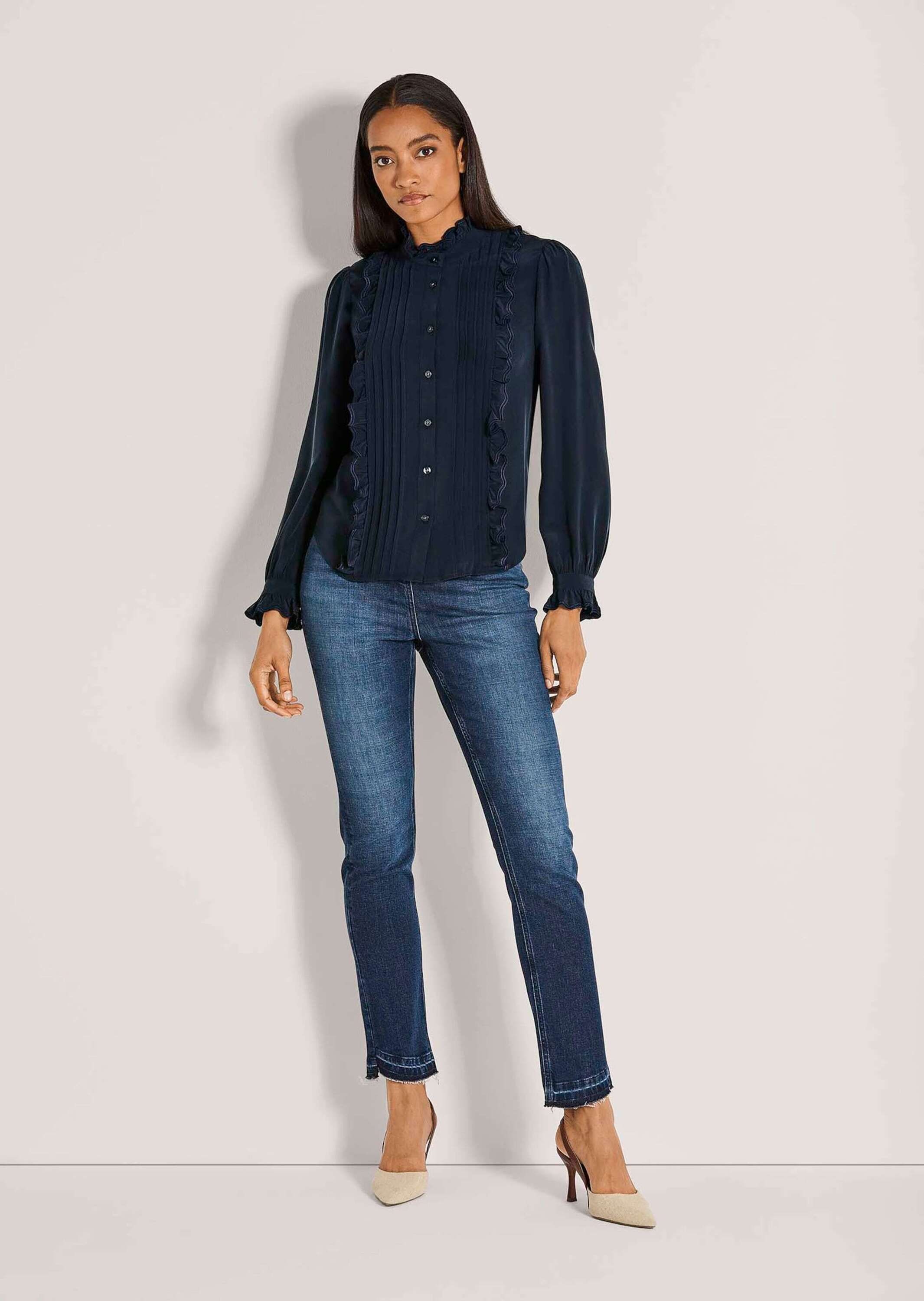 MADELEINE Langarmbluse »Rüschenbluse Langarmbluse mit Stehkragen«