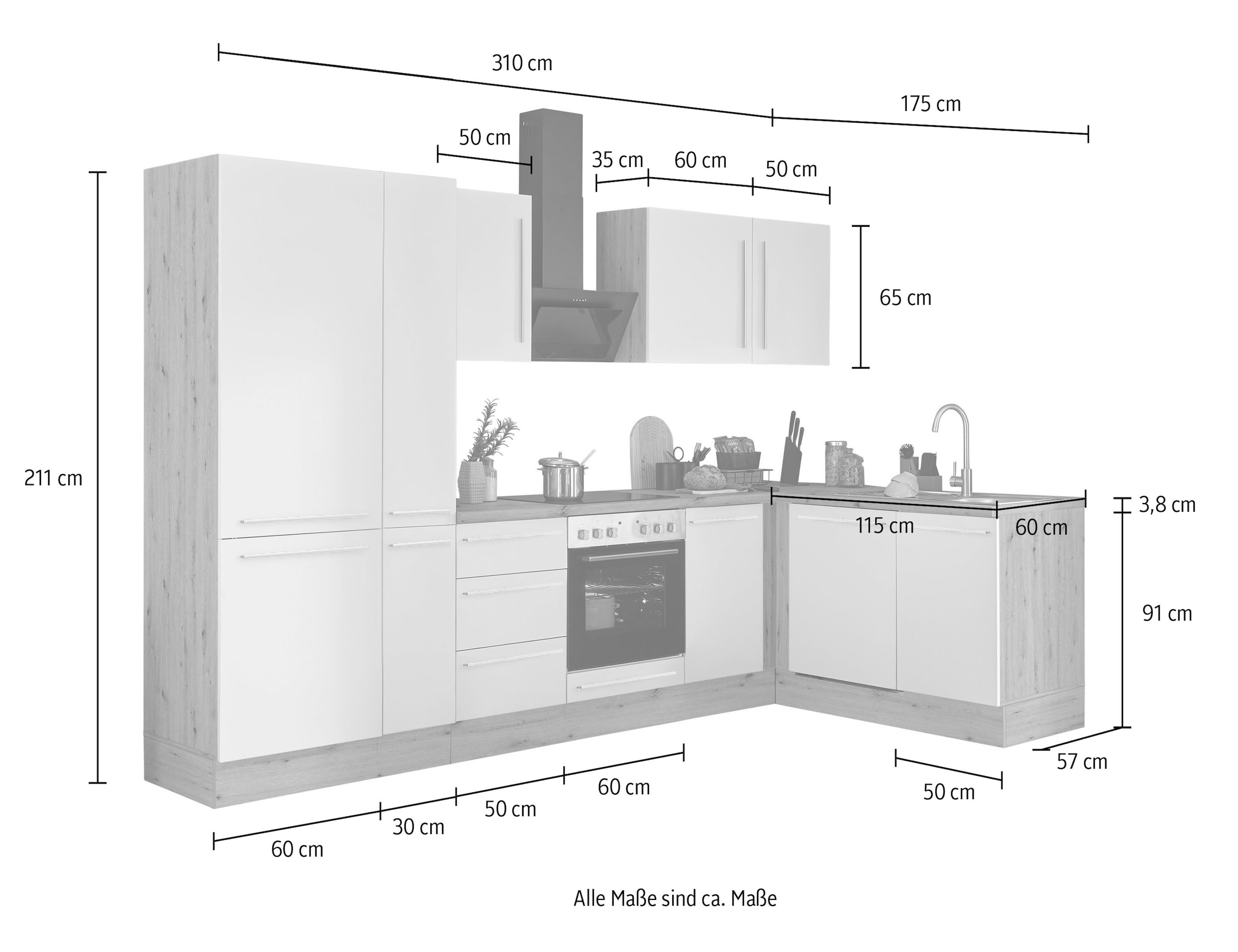 KOCHSTATION Winkelküche »Florida, Stellbreite 310x175 cm«, wahlweise mit E-Geräten, mit Softclose für Türen und Schubkästen