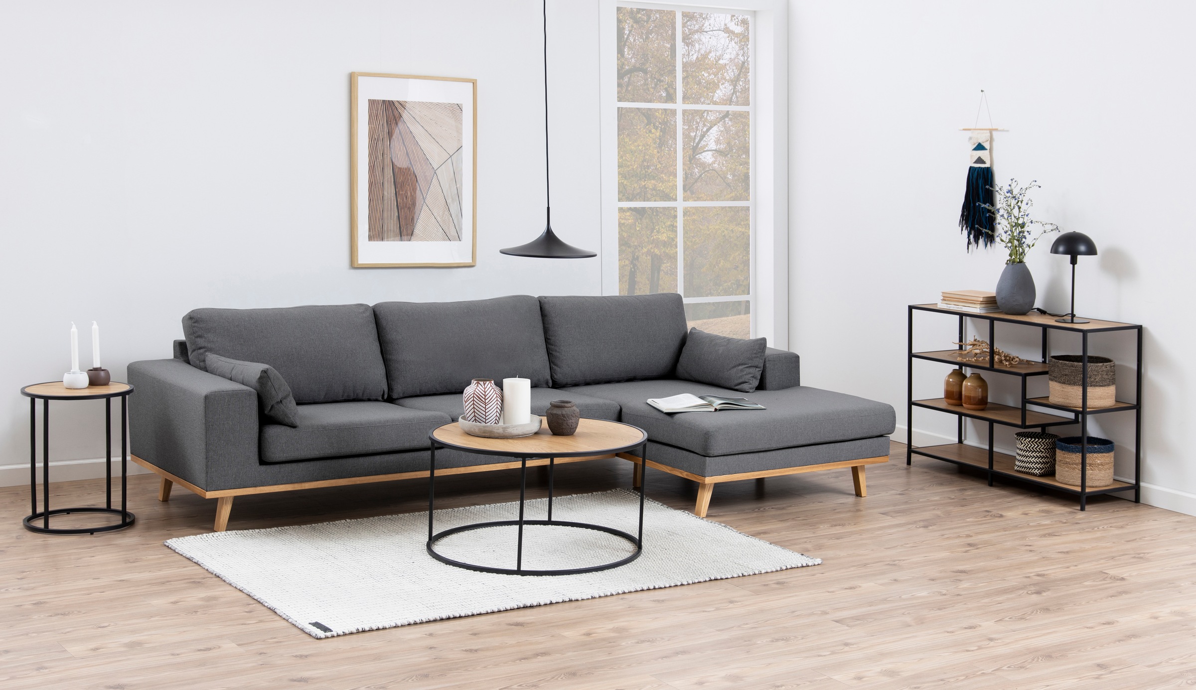 ACTONA GROUP Couchtisch, mit Tischplatte in Naturoptik und schmalem Metallfuß, rund, T: 80 cm