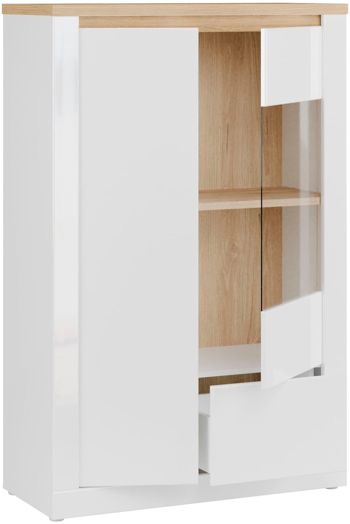 FORTE Highboard »Highboard 1T/1SK/1GT« B/H/T 96,4/147,4/41,6 cm, Front glänzend, Glas