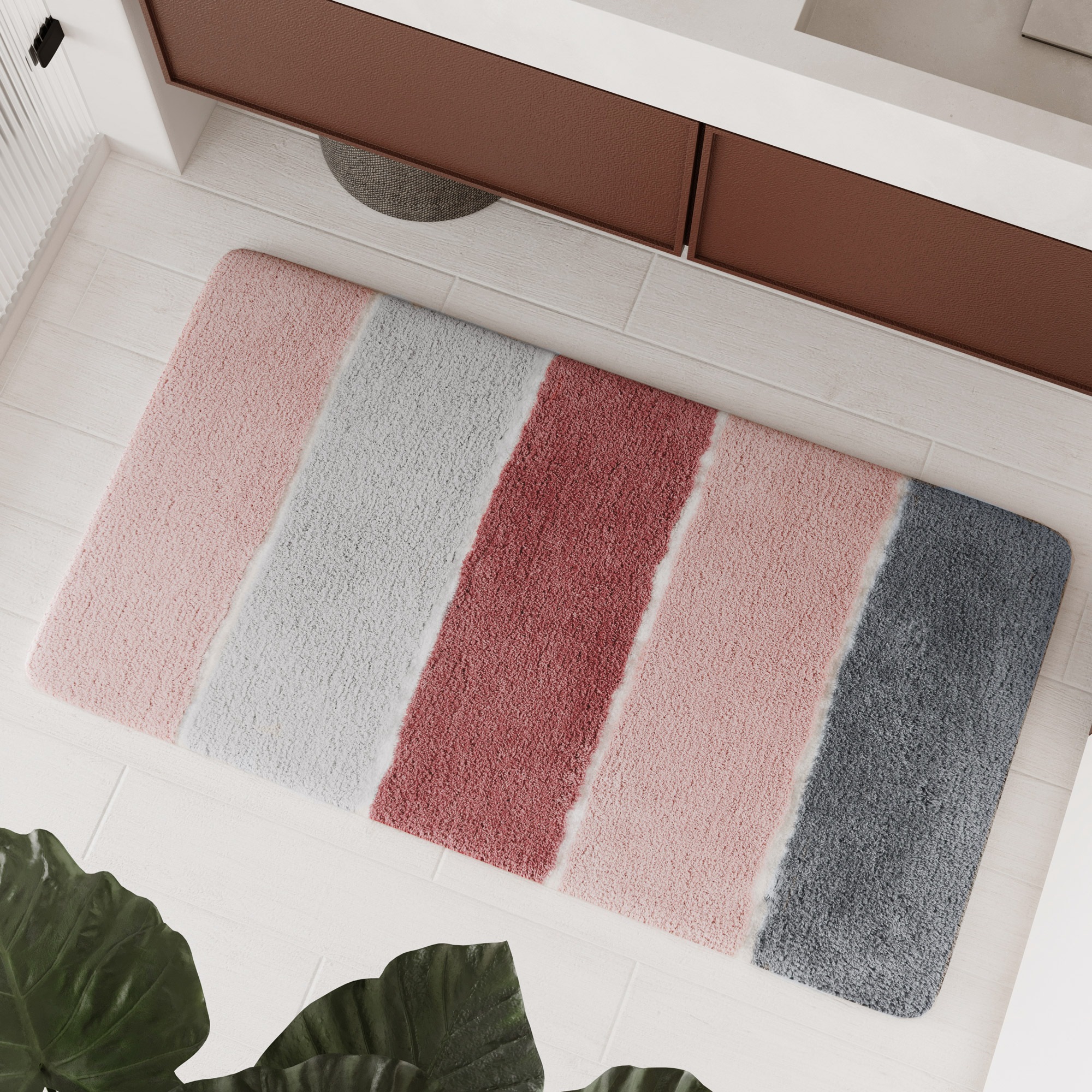 Homie Living Badematte »Rio Marina« Höhe 30 mm rutschhemmend beschichtet fußbodenheizungsgeeignet | schnell trocknend flauschiger Badteppich, modern gestreift, waschbar, Badezimmerteppich