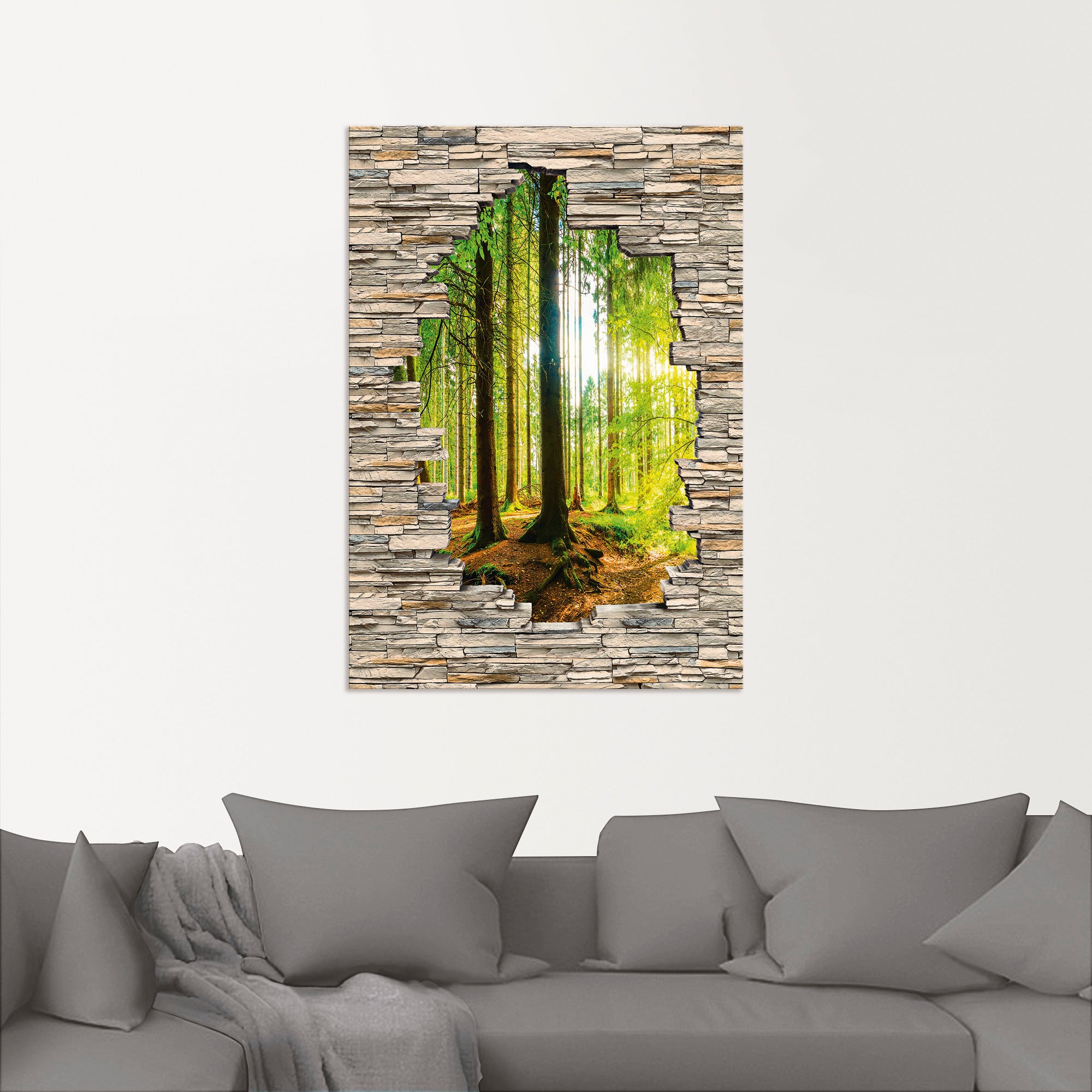 Artland Wandbild »Wald mit Bach Blick Stein Mauer«, Waldbilder, (1 St.), als Alubild, Outdoorbild, Poster, Wandaufkleber in verschied. Größen