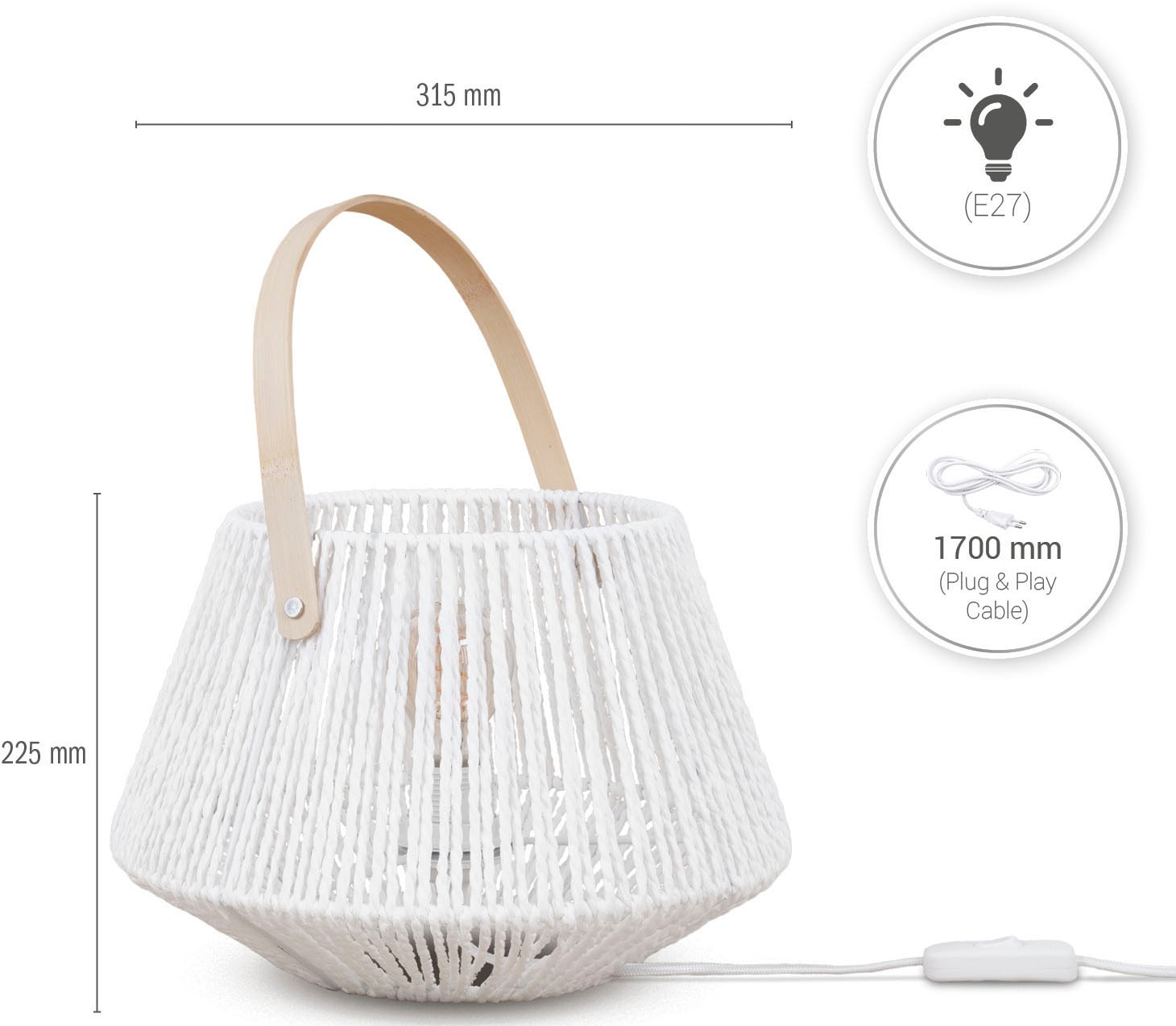 Paco Home Tischleuchte »CISCO«, Leuchtmittel E27 | ohne Leuchtmittel, Schreib Nachttisch Lampe Leselampe Lederband Korb E27