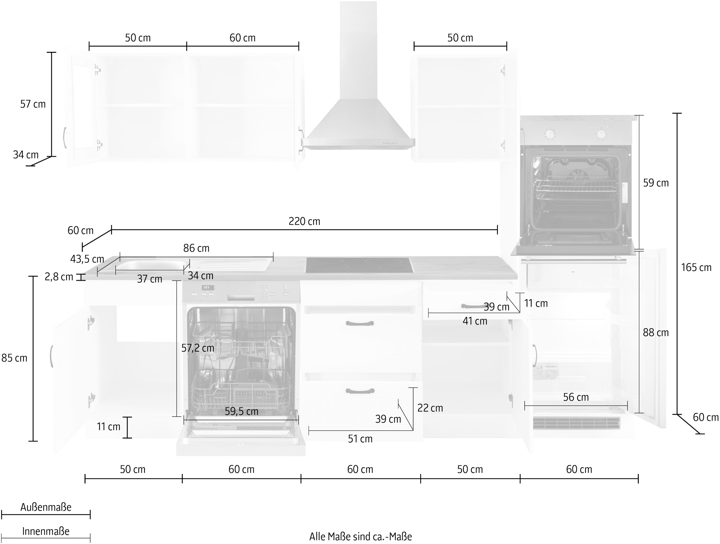 HELD MÖBEL Küchenzeile 310 bei cm mit OTTO E-Geräten, Breite »Athen«
