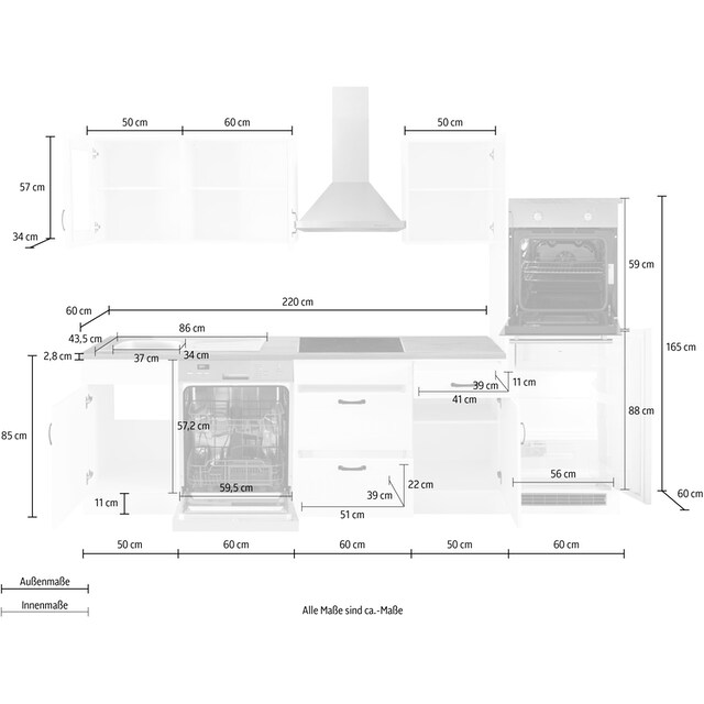 HELD MÖBEL Küchenzeile »Athen«, mit E-Geräten, Breite 310 cm bei OTTO
