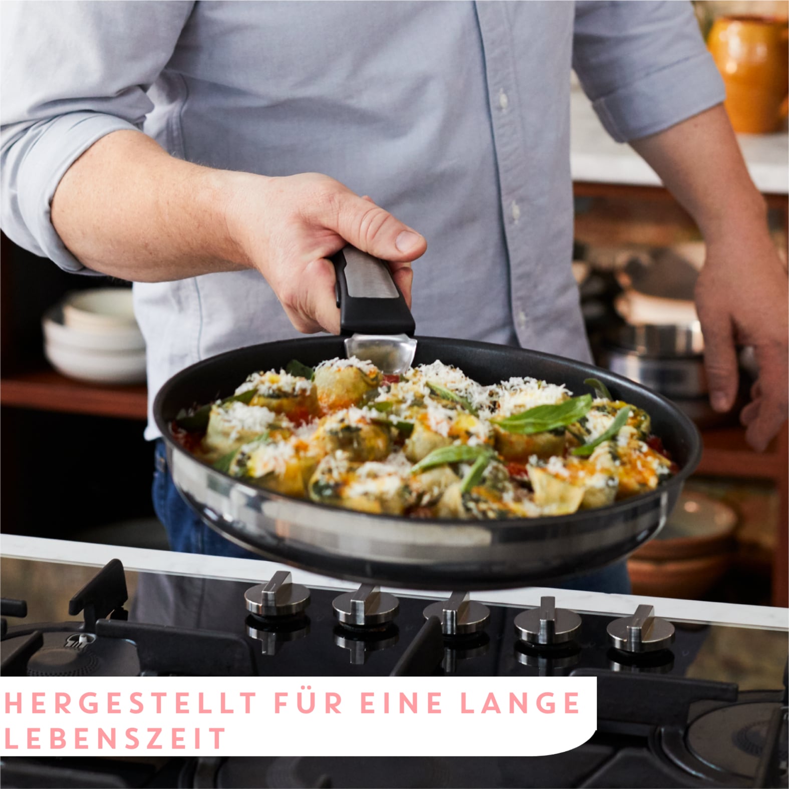 Tefal Pfannen-Set »Jamie Oliver Ingenio G6«, Edelstahl, (Set, 3 tlg., je 1 Bratpfanne 24 und 28 cm, 1 Griff), backofengeeignet bis 250Â°C ohne Griff,Schüttrand, Induktion