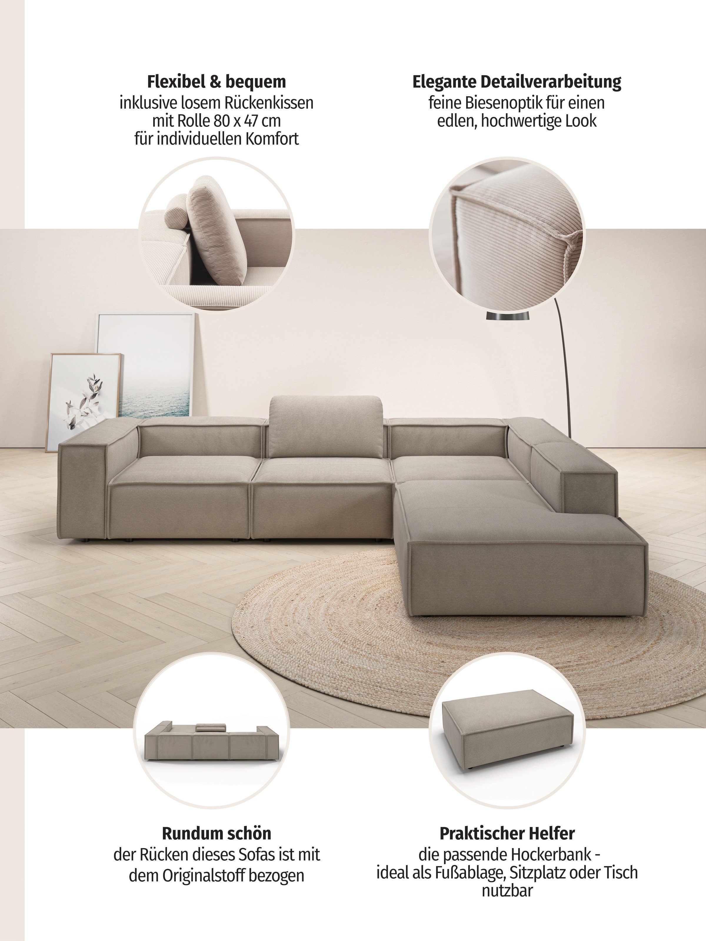 Places of Style Ecksofa »Watertown moderne L-Form«, Breite 311 cm