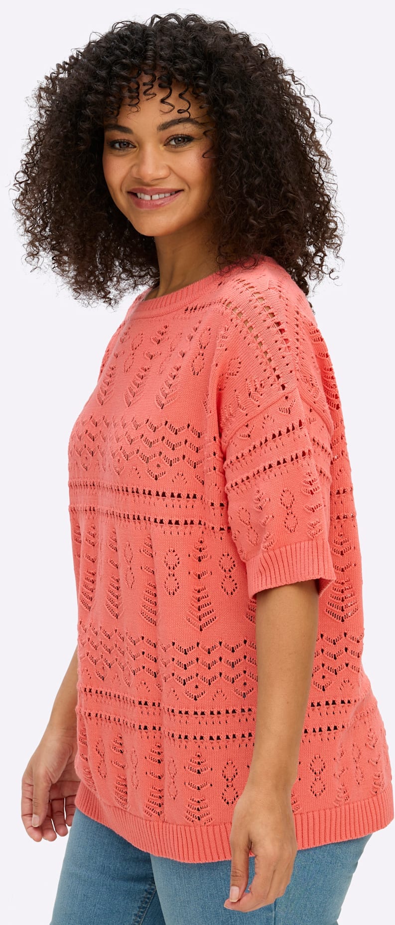Sheego Ajourpullover »Kurzarm-Pullover«