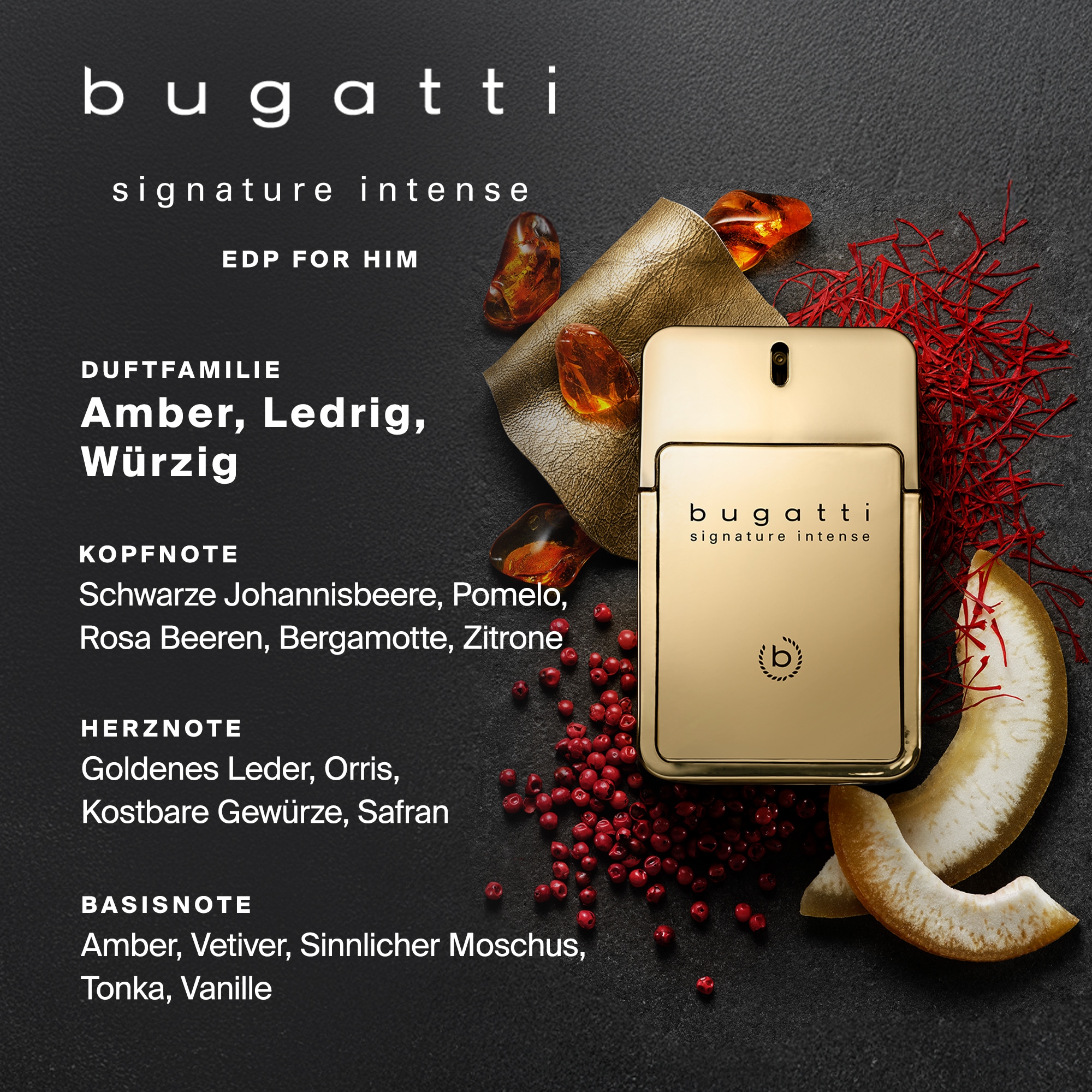 bugatti Eau de Parfum »bugatti signature intense for him EdP 100ml« mit Knopfverschlusssystem