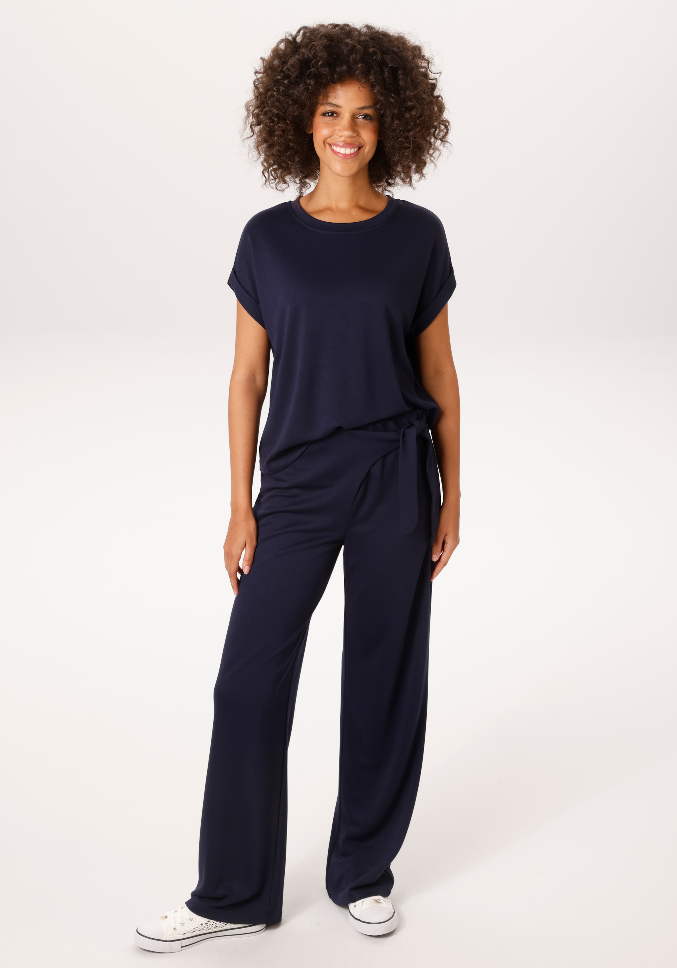 Aniston CASUAL T-Shirt mit fixiertem Ärmel-Umschlag - NEUE KOLLEKTION