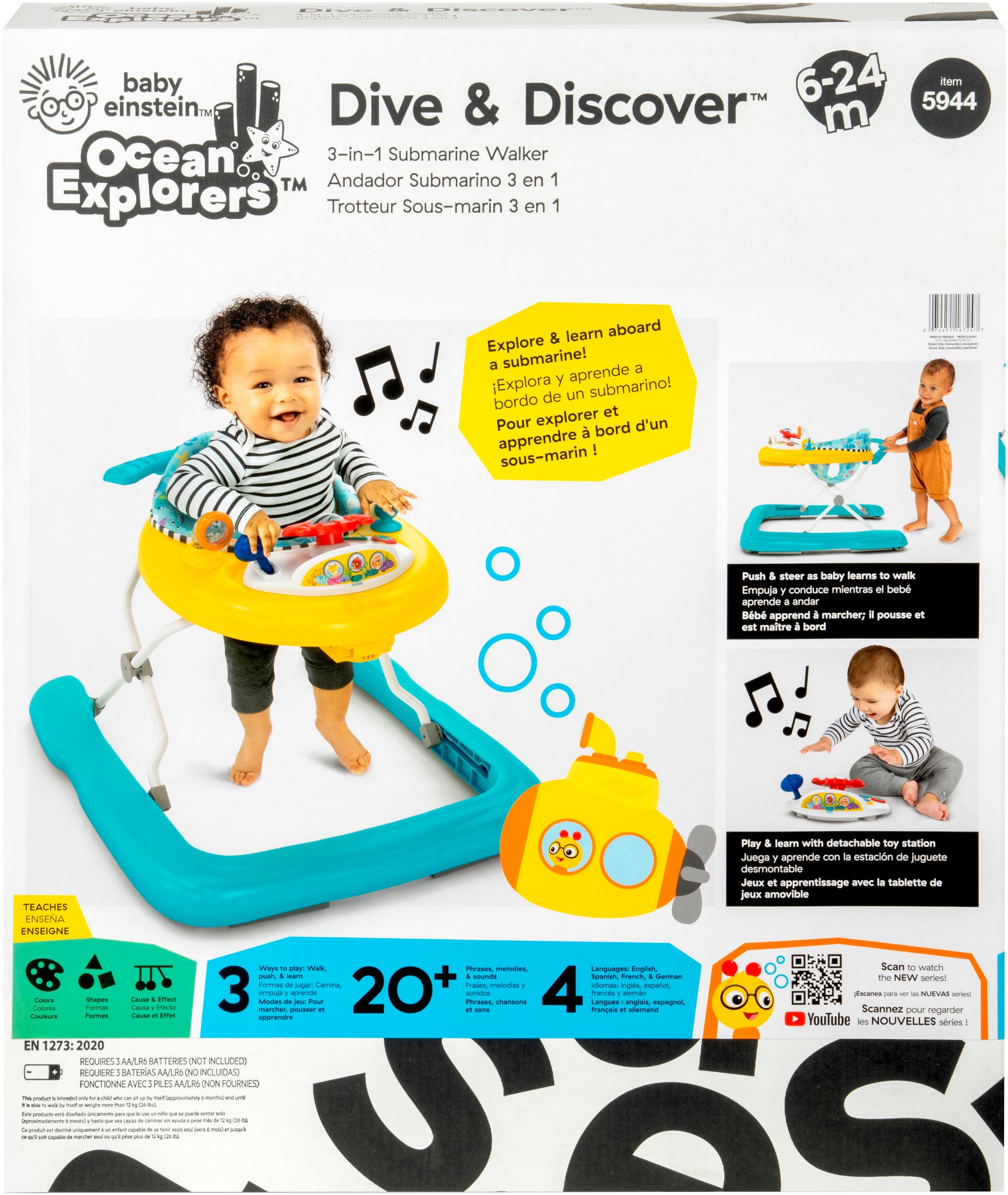 Baby Einstein Lauflernhilfe »Dive & Discover™ 3-in-1 Submarine Walker«, mit Meeresgeräuschen und Melodien