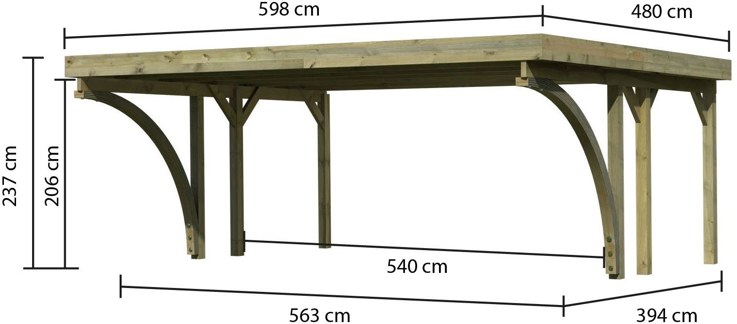 Karibu Doppelcarport »»Classic 1 SET« PVC-Dach Variante C, mit zwei Einfahrtsbogen« Massivholz 540 cm KDI aus Masivholz