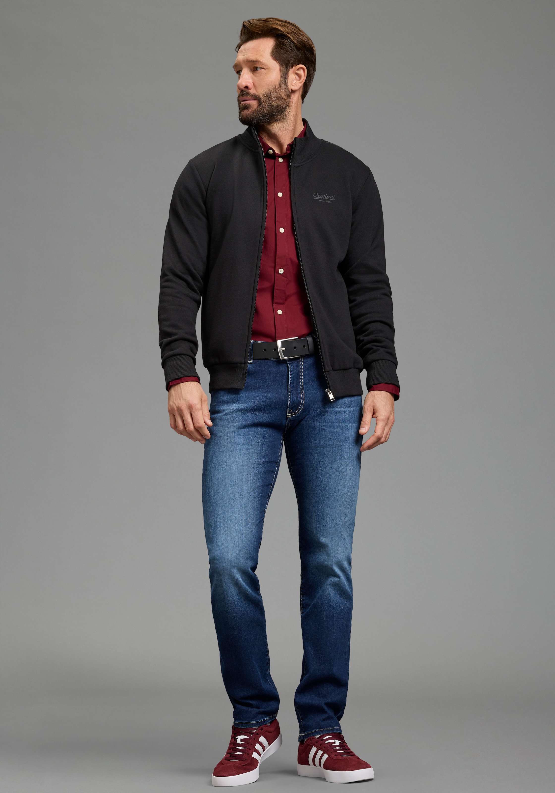 Man's World Sweatjacke Stehkragen und dezentem Logodruck