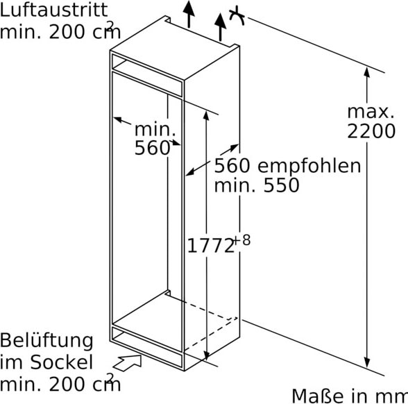 BOSCH Einbaukühlschrank bei KIF81PFE0, OTTO »KIF81PFE0«, cm hoch, 177,2 cm 55,8 breit