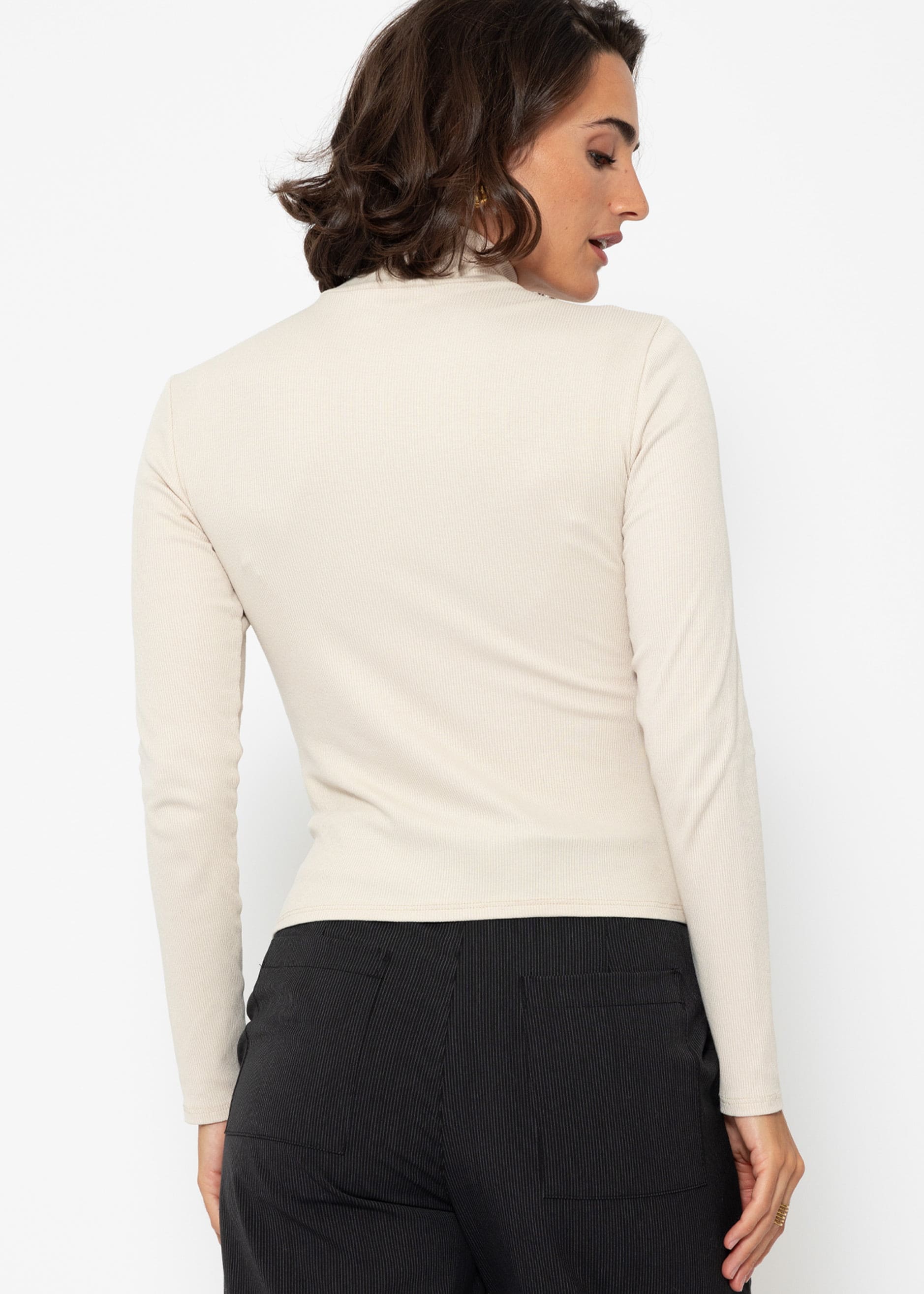 SASSYCLASSY Rollkragenshirt »Langarmshirt mit Rollkragen« Shirt Langarm aus weichem Viskose Jersey Schwarz Grau Beige