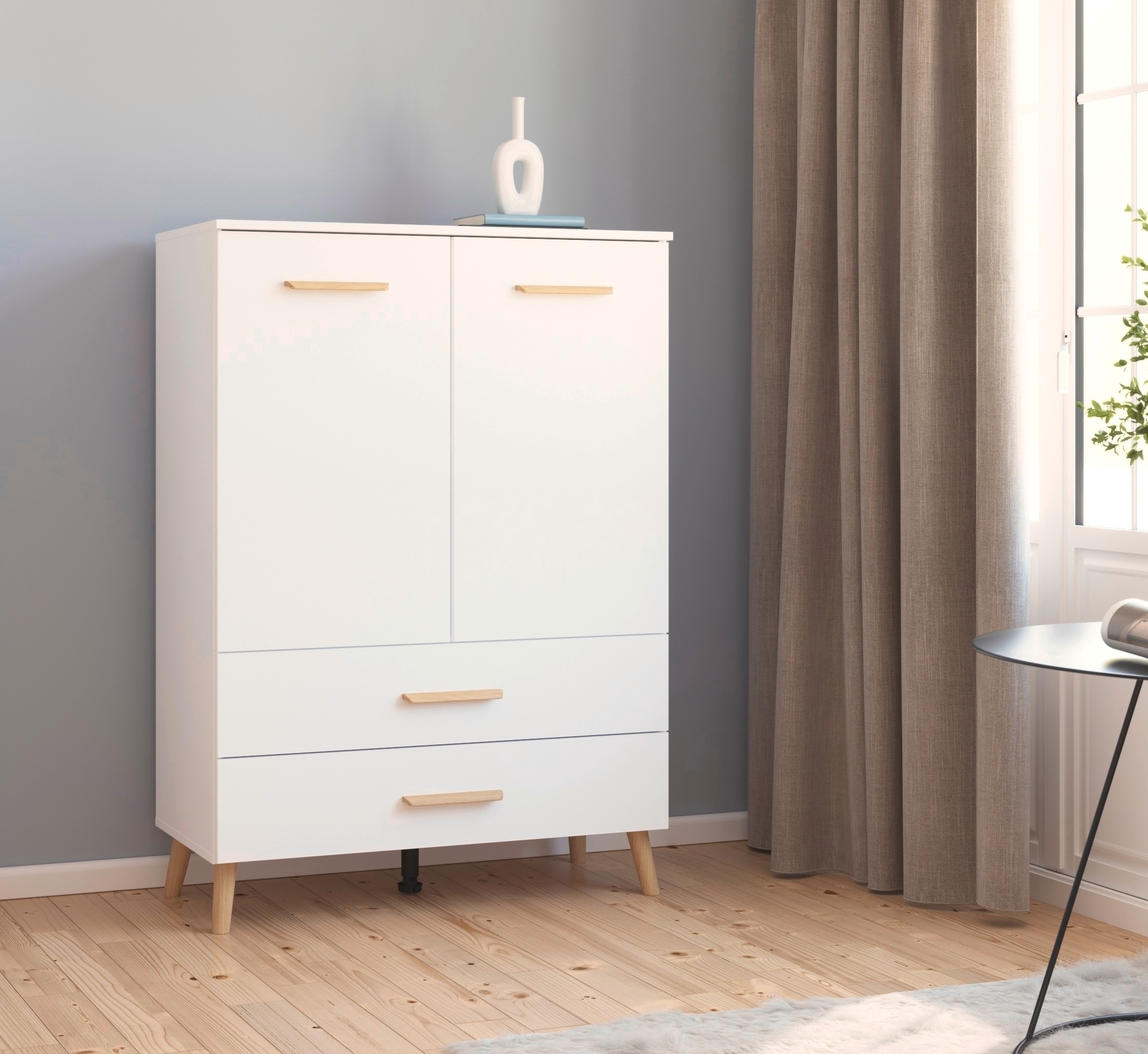 rauch Hochkommode »Skandi by Aditio«, mit Massivholzgriffen, 2 Schubladen mit Softclose-Funktion