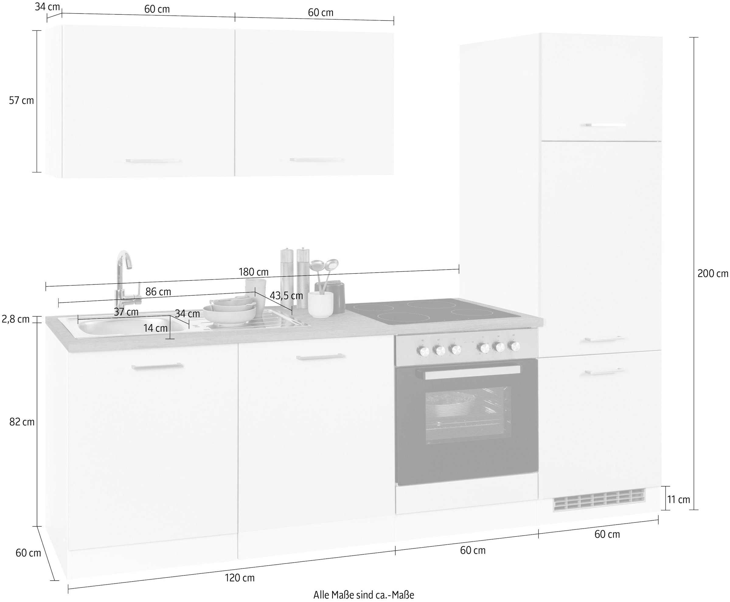 KOCHSTATION Küchenzeile »KS-Visby«, mit E-Geräten, Breite 240 cm inkl. Kühlschrank