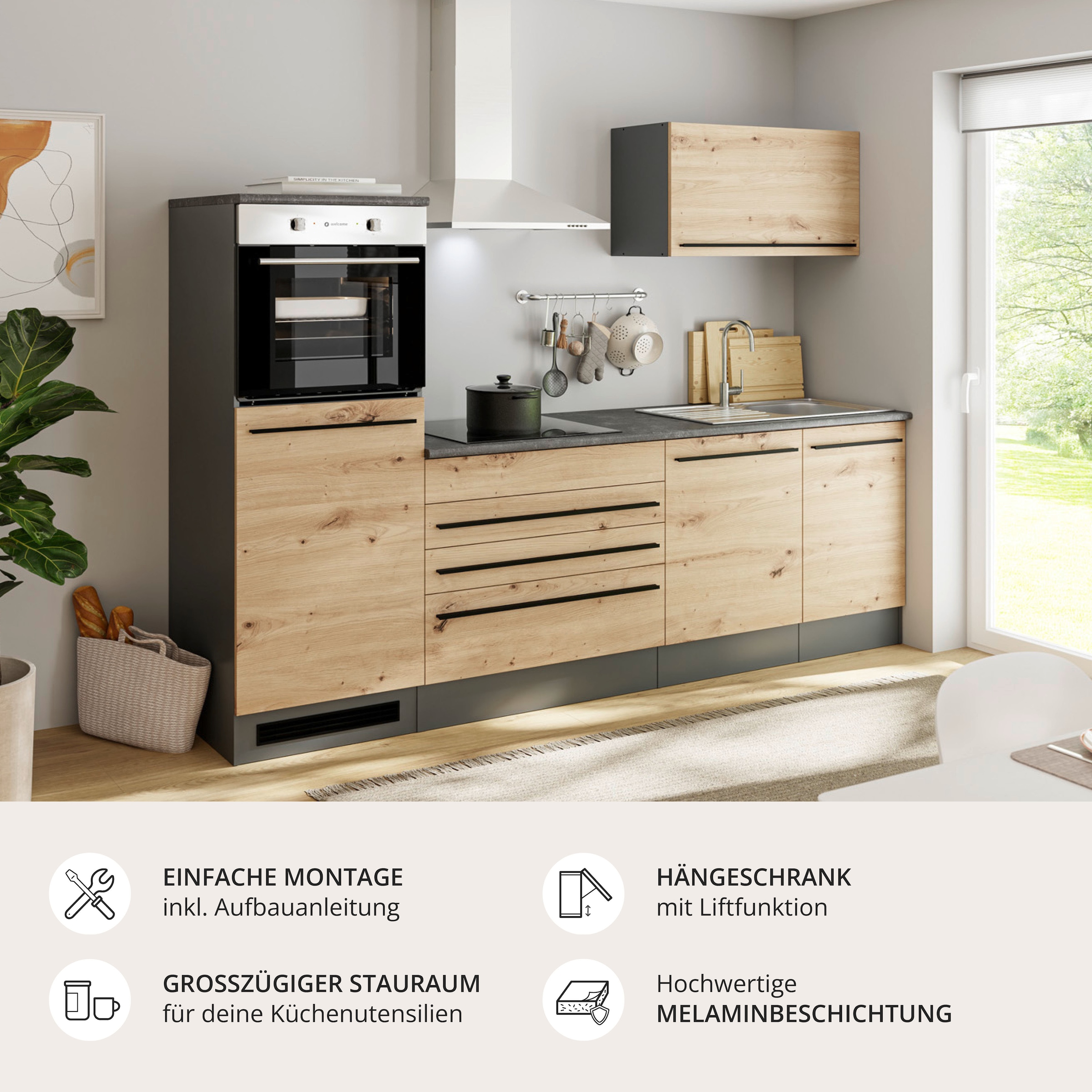 BASIC by Balculina Küchenzeile »Jazz« Breite 260 cm, wahlweise mit E-Geräten