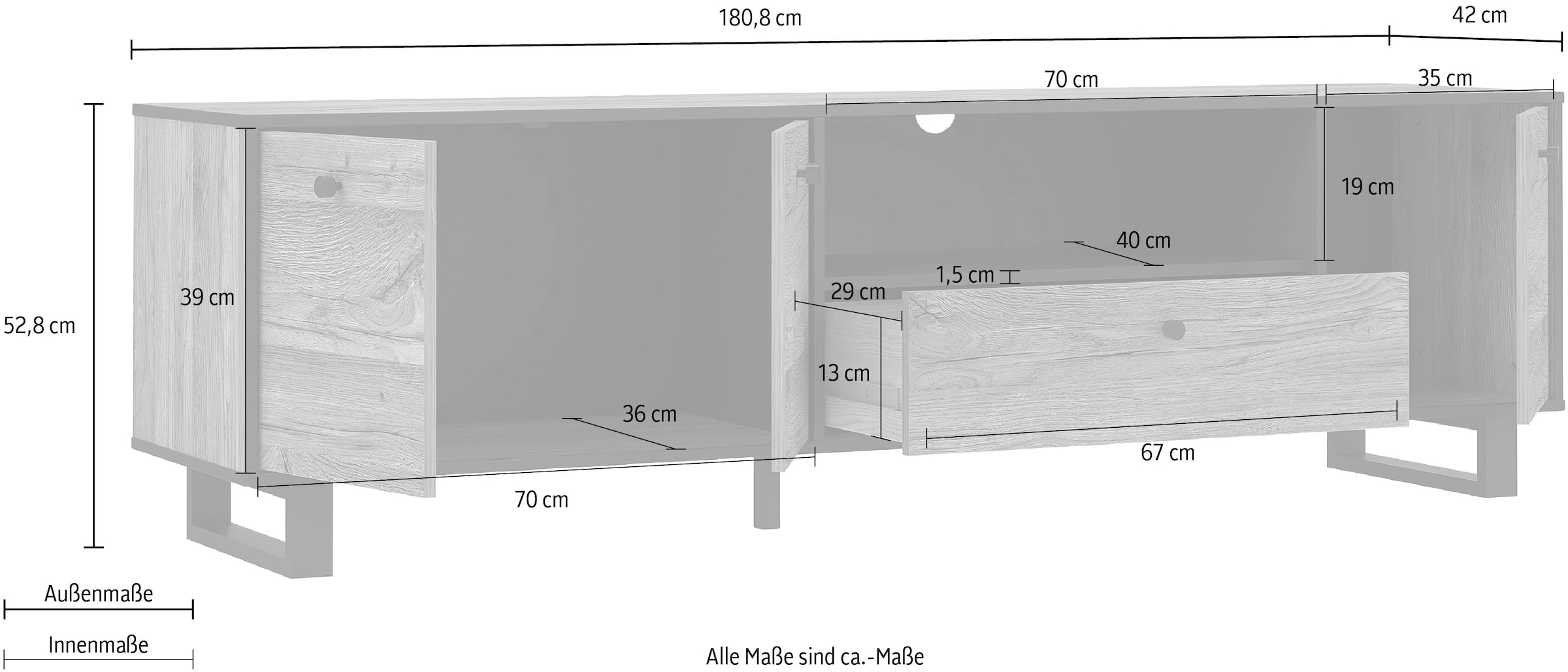 FORTE Lowboard »TV-Board, TV-Schrank«, Breite ca. 180 cm