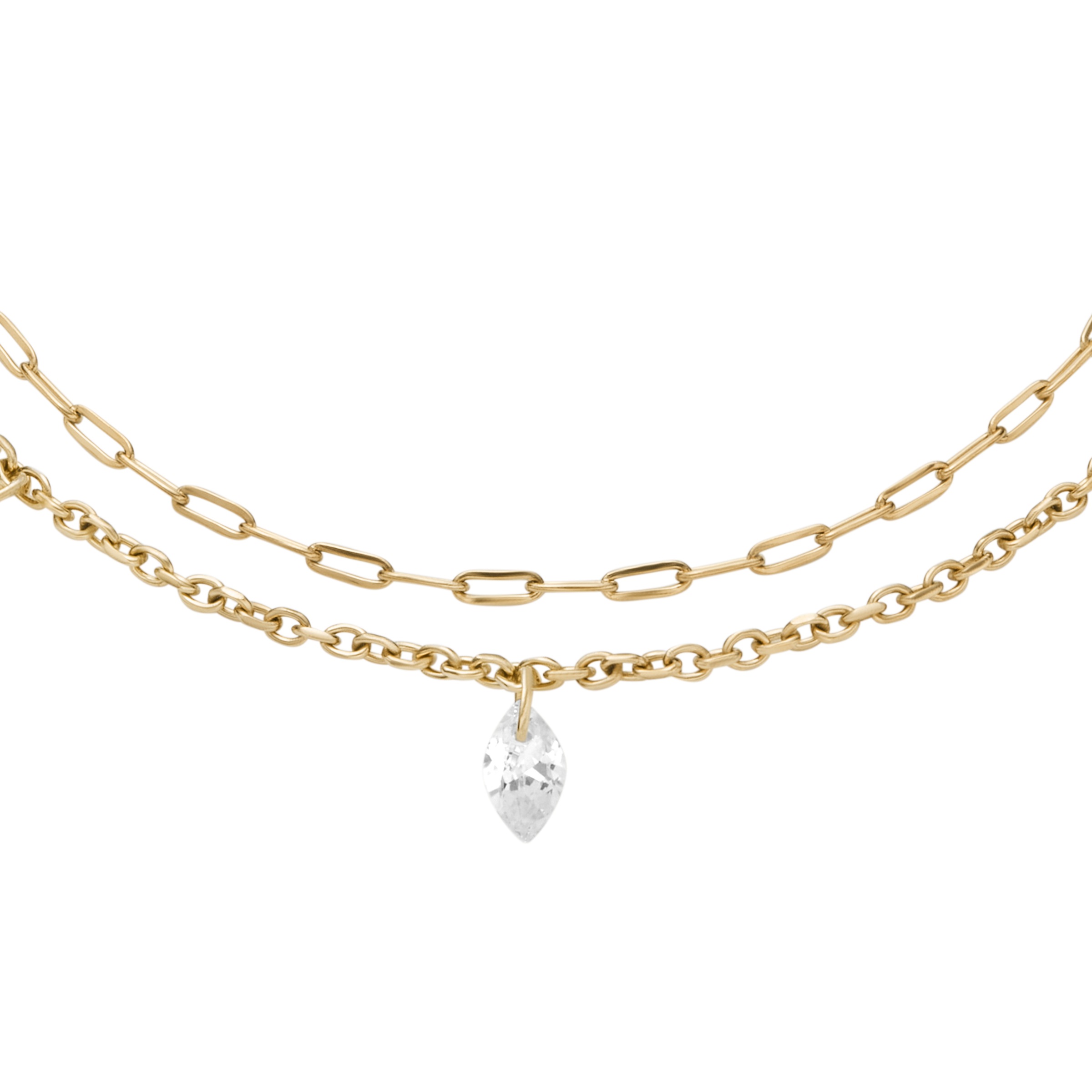 Fossil Armband »Schmuck Geschenk Edelstahl Armschmuck ELLIS Layering« mit Zirkonia (synth.)