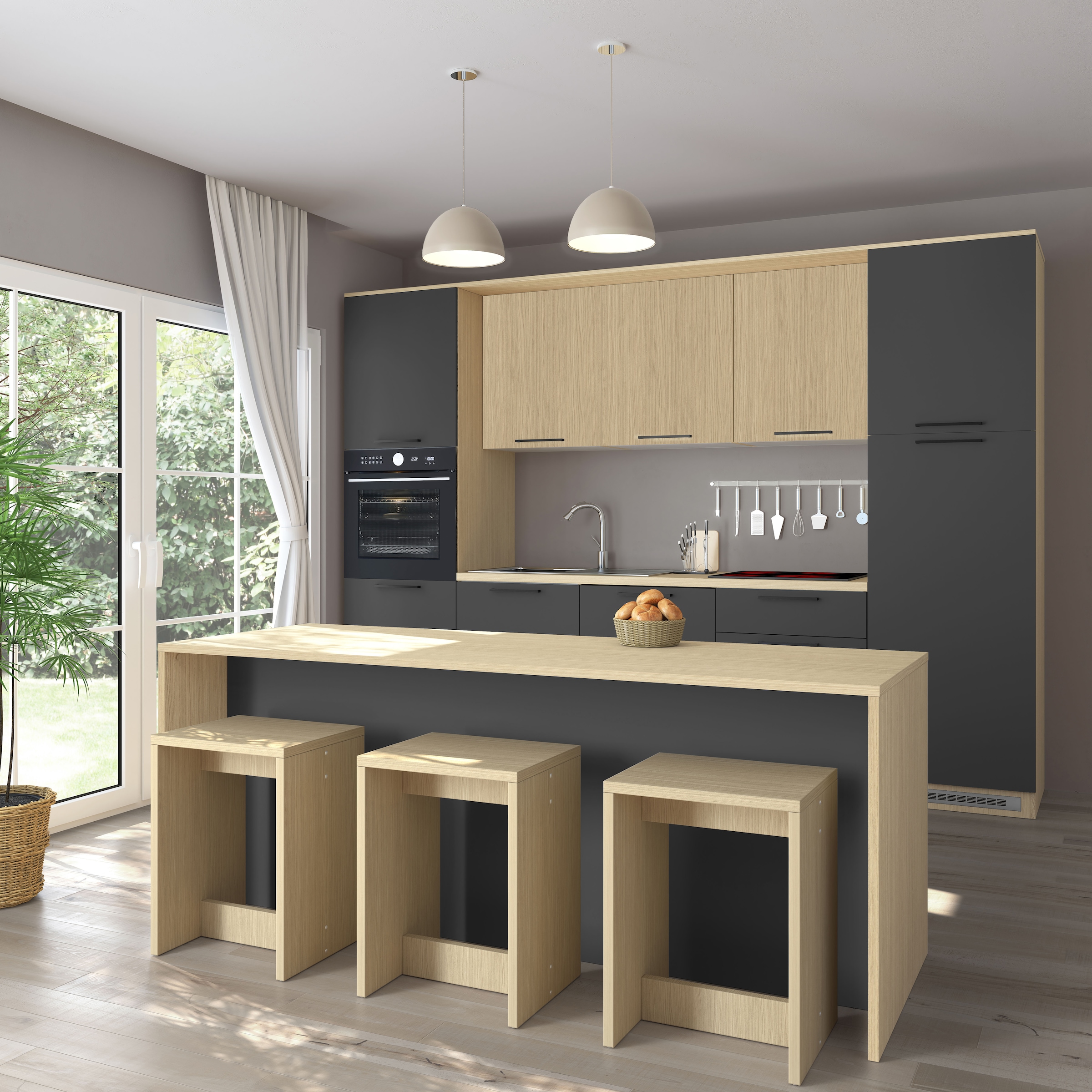 KOCHSTATION Kücheninsel »KS-Luna« Breite 225 cm, 4 Türen, 8 Innenfächer, 4 Essplätze, gedämpfte Türen