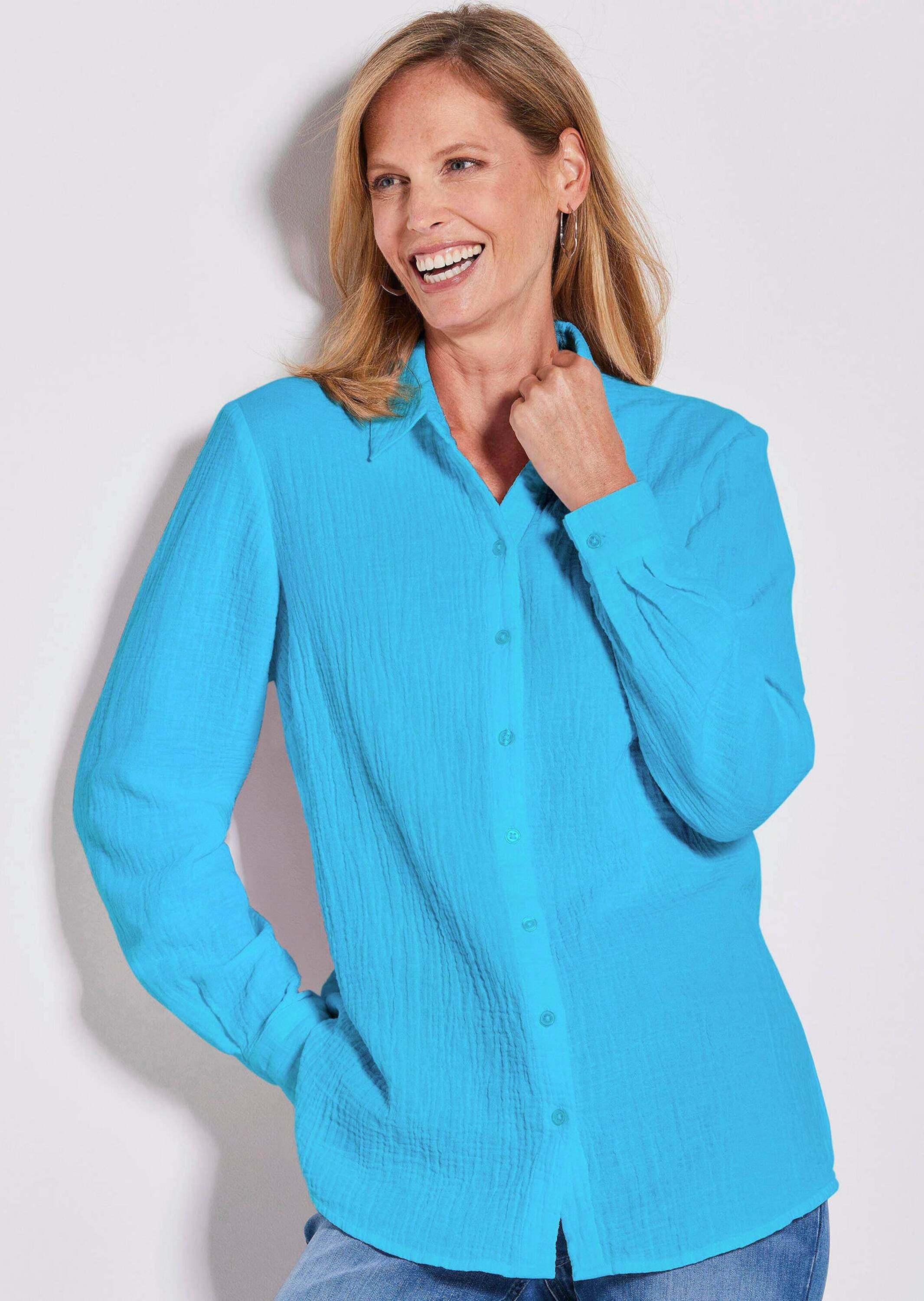 GOLDNER Hemdbluse »Kurzgröße Verlängerte Langarm Musselin-Bluse« überaus hautfreundliche Qualität