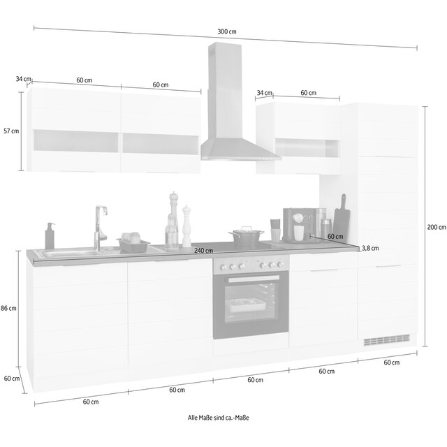 HELD MÖBEL Küche »Luhe«, 300 cm breit, wahlweise mit oder ohne E-Geräten,  gefräste MDF-Fronten online bei OTTO