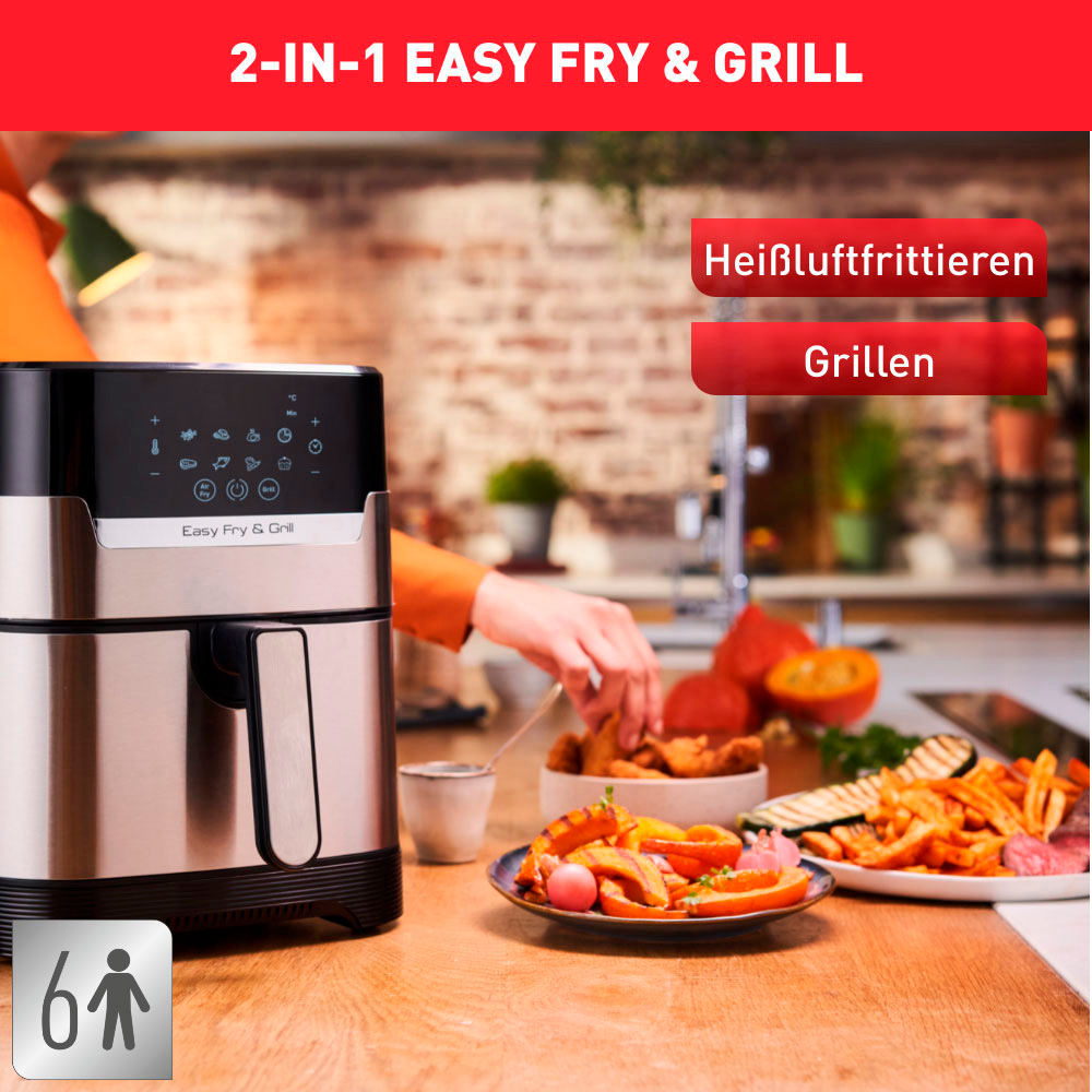 Tefal Fritteuse »Easy Fry & Grill Deluxe«, 1400 W, Heißluftfritteuse & Grill, Display, 4,2 L, 8 Kochprogramme, EY505D