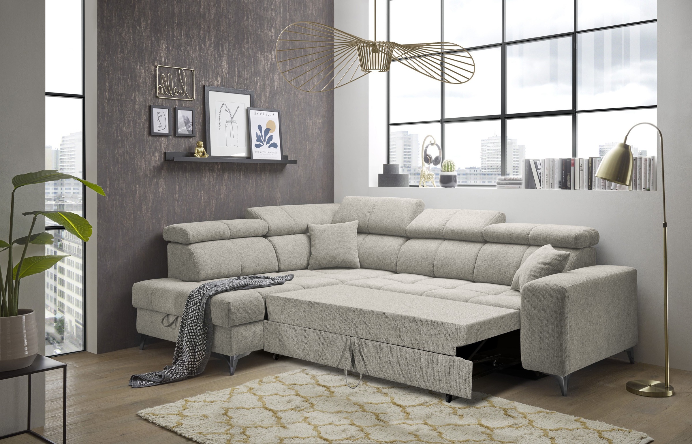 ED EXCITING DESIGN Ecksofa »Sydney L-Form«, mit Bettfunktion, Bettkasten, Kopfteilverstellung & 2 Zierkissen