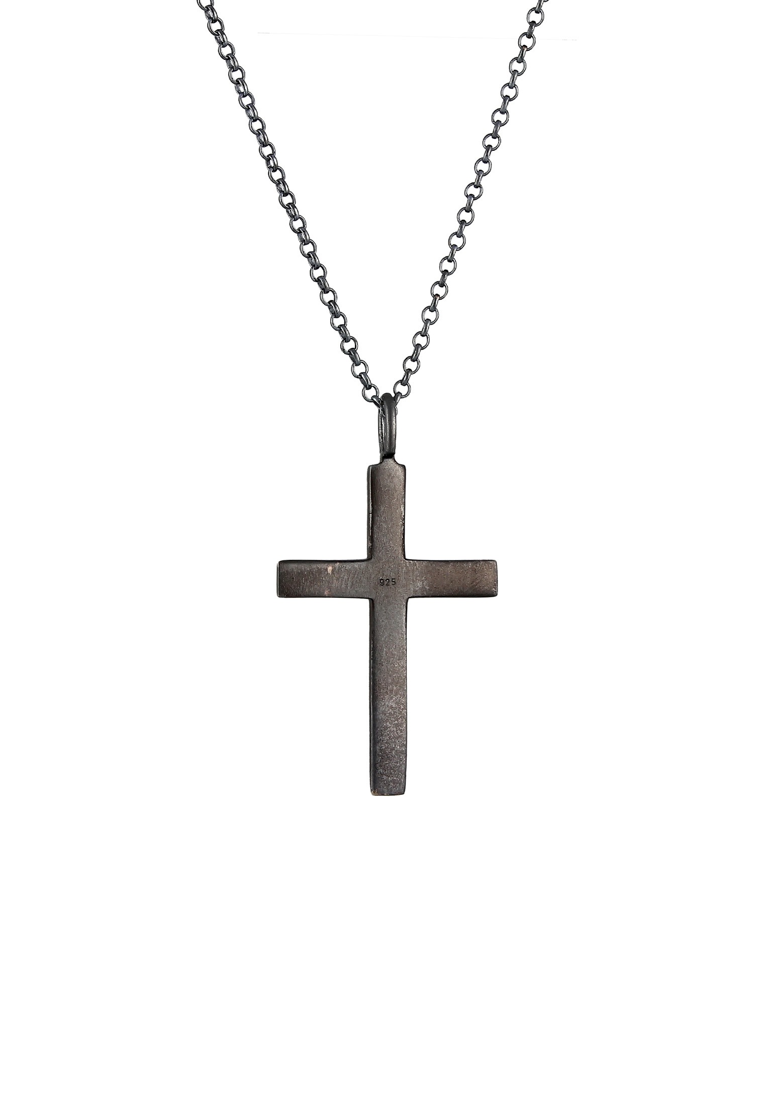 Kuzzoi Lange Kette »Halskette Herren Erbskette Kreuz Oxidiert Massiv 925 Silber«