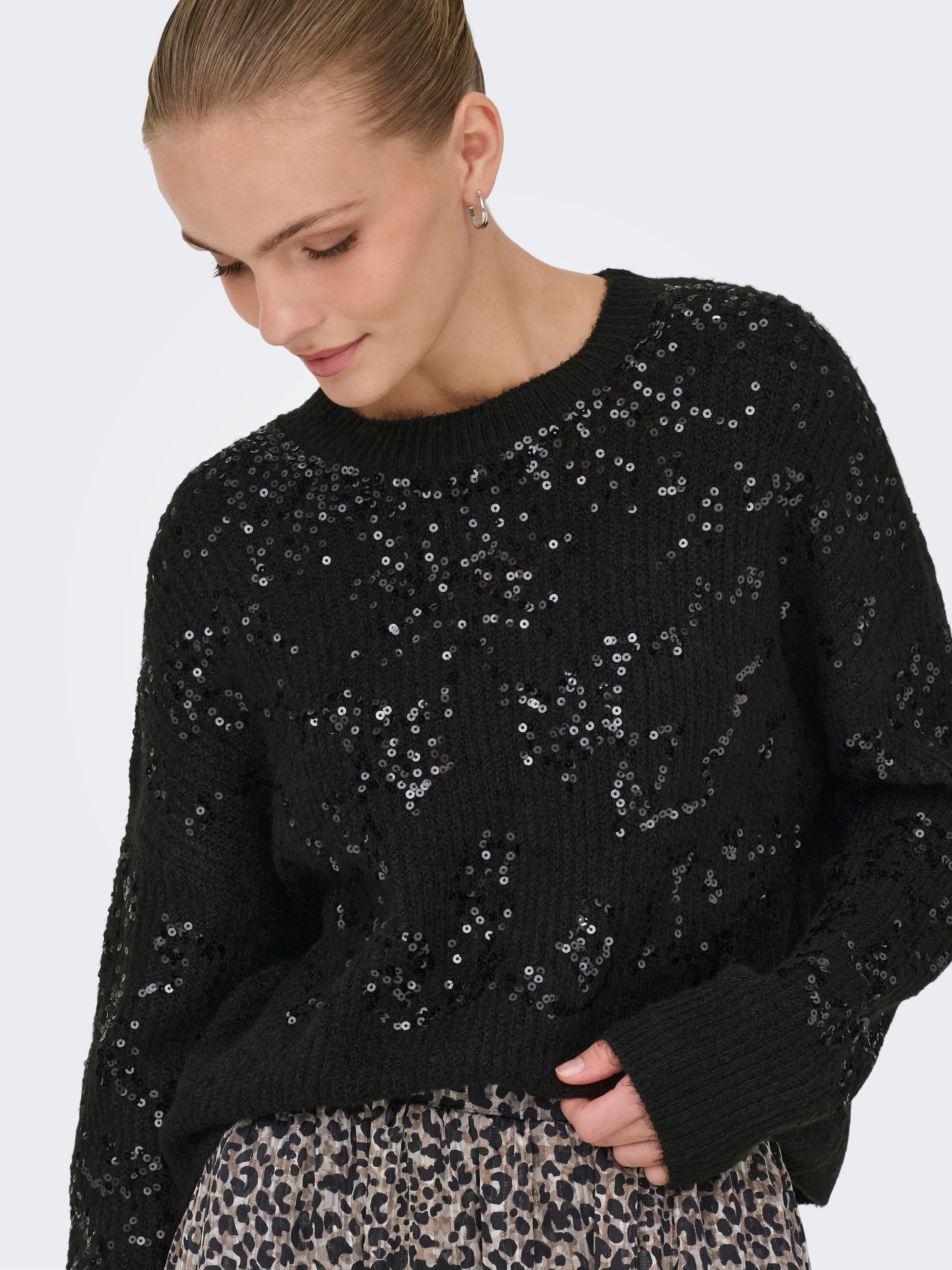 ONLY Rundhalspullover »ONLALTA LS SEQUIN O-NECK KNT«