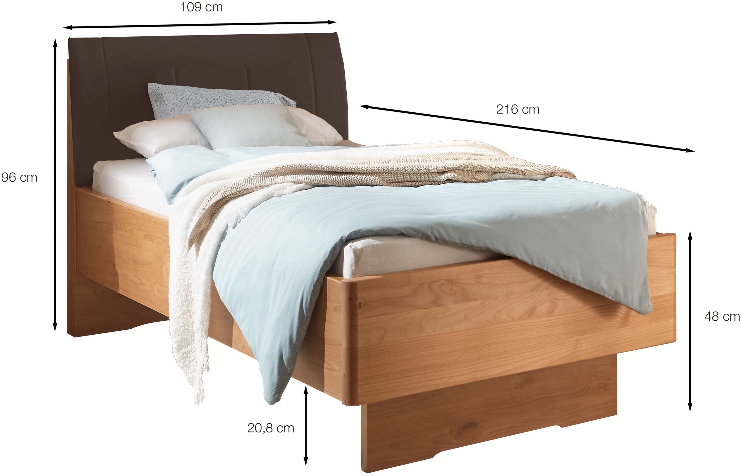 WIEMANN Holzbett »Cardiff, Bettgestell, Bettrahmen, teilmassiv, mit Polsterkopfteil« Belastbarkeit 110/220 Kg, 4-fache höhenverstellbar, MADE IN GERMANY,  Fußteil aus Massivholz, verschiedene Größen