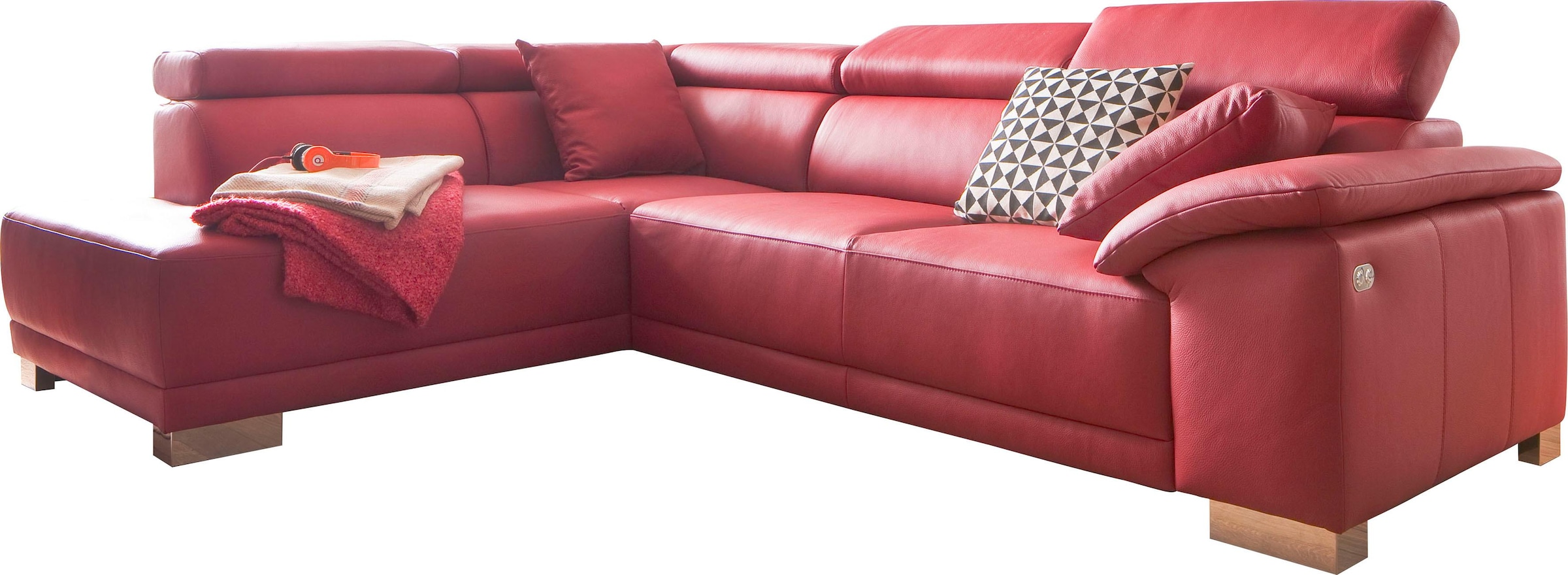 3C Candy Ecksofa »Menorca modern und bequem, L-Form«, Kopfteilverstellung, wahlweise elektronischer Sitzvorzug, in Dickleder