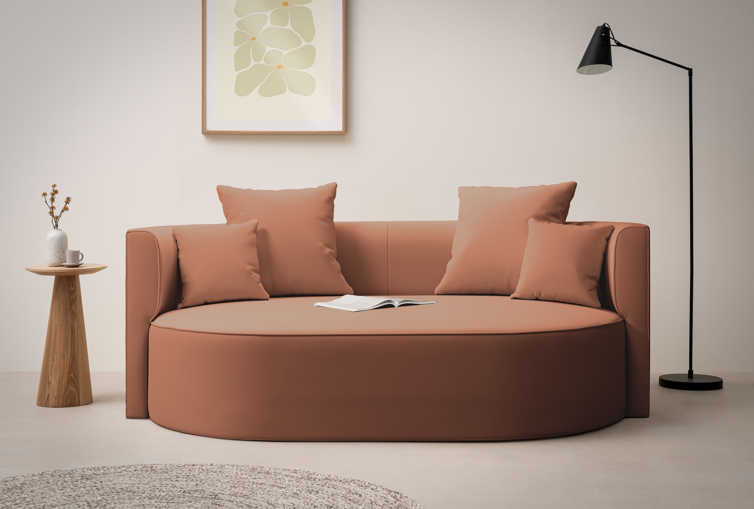 LeGer Home by Lena Gercke 2,5-Sitzer »ISALIE, rundes Loungesofa, mit Kissen, perfekt gepolstert«, moderne Stoffe, mit 4 Zierkissen, extra große Sitzfläche